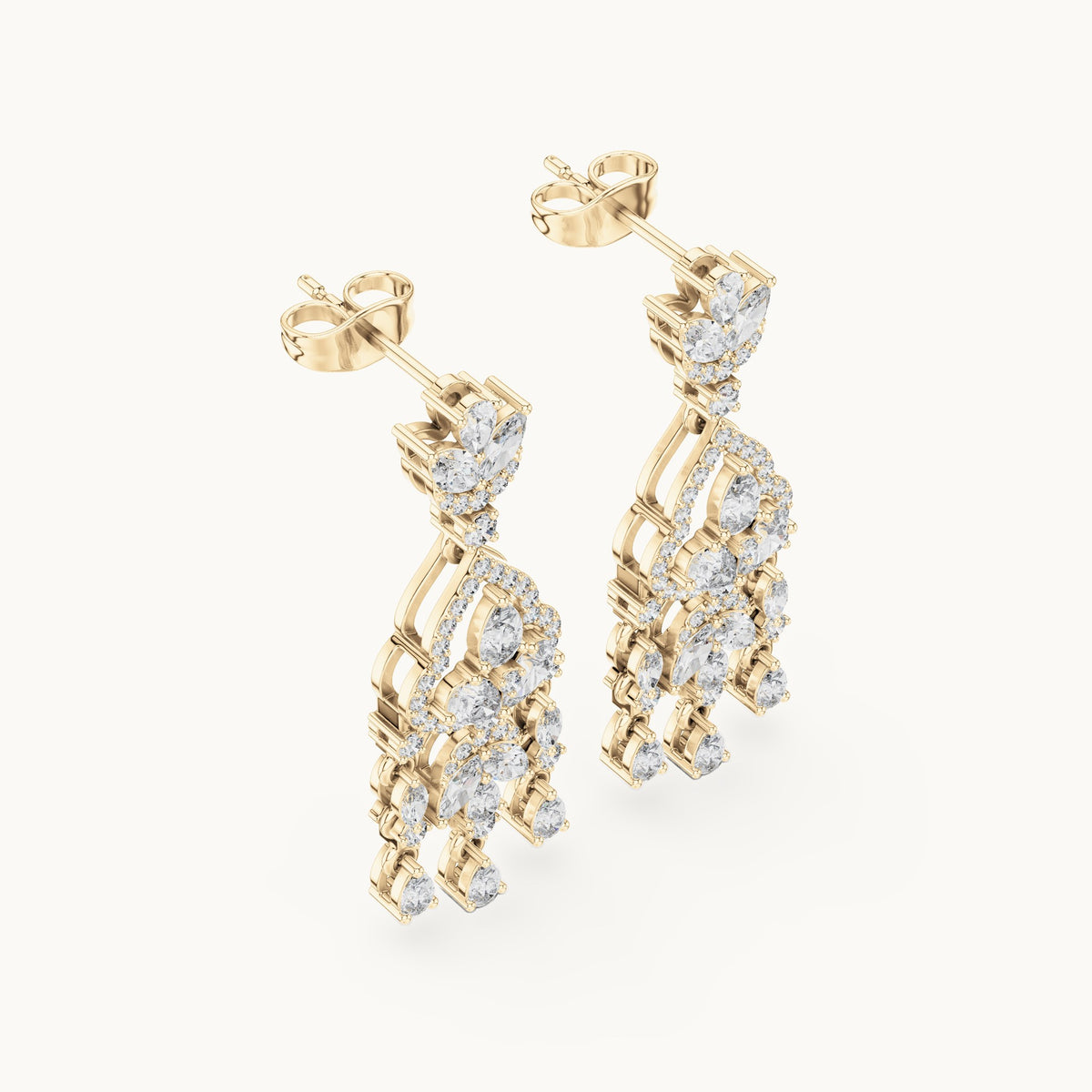 Pear and marquise lab-grown diamond chandelier drop earrings in yellow gold, 2.01 CT TW, view 2