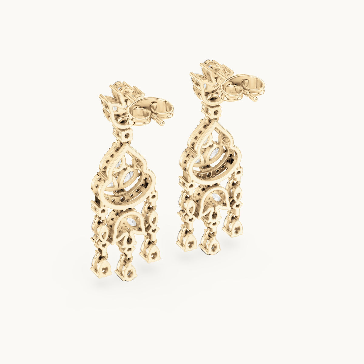 Pear and marquise lab-grown diamond chandelier drop earrings in yellow gold, 2.01 CT TW, view 3