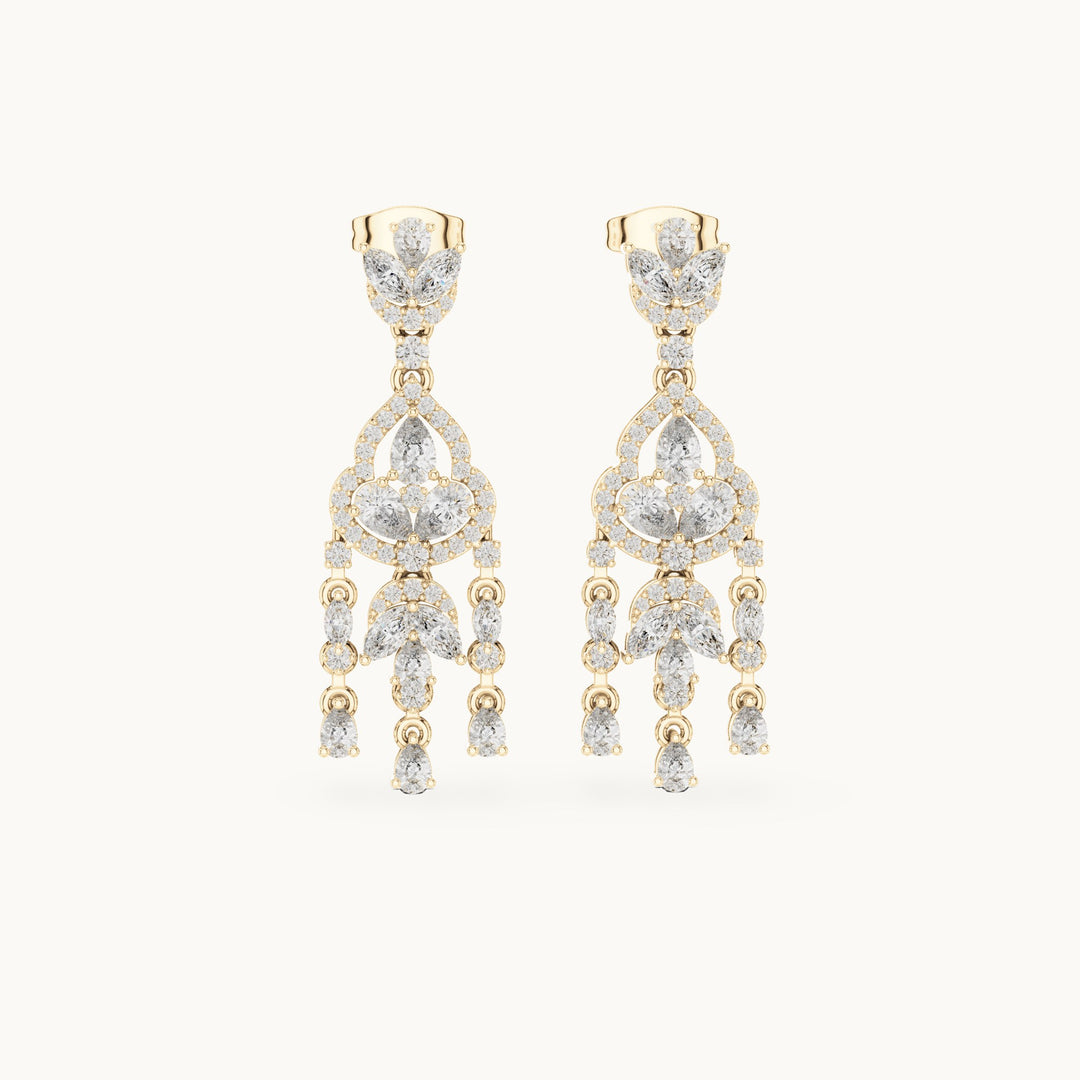 Pear and marquise lab-grown diamond chandelier drop earrings in yellow gold, 2.01 CT TW, view 4