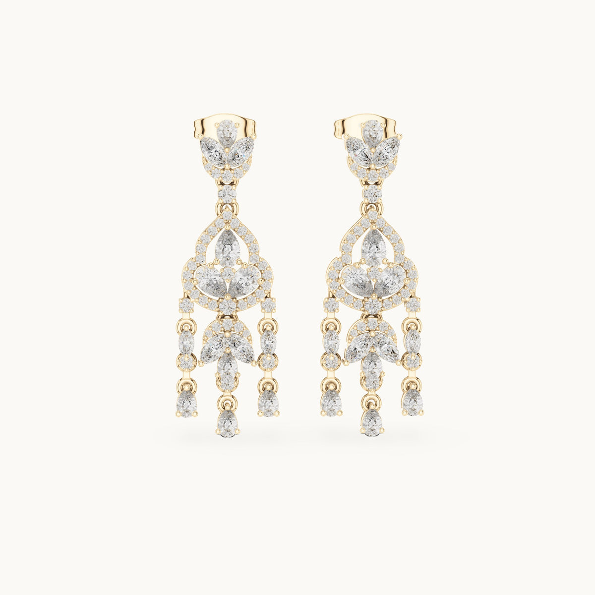 Pear and marquise lab-grown diamond chandelier drop earrings in yellow gold, 2.01 CT TW, view 4