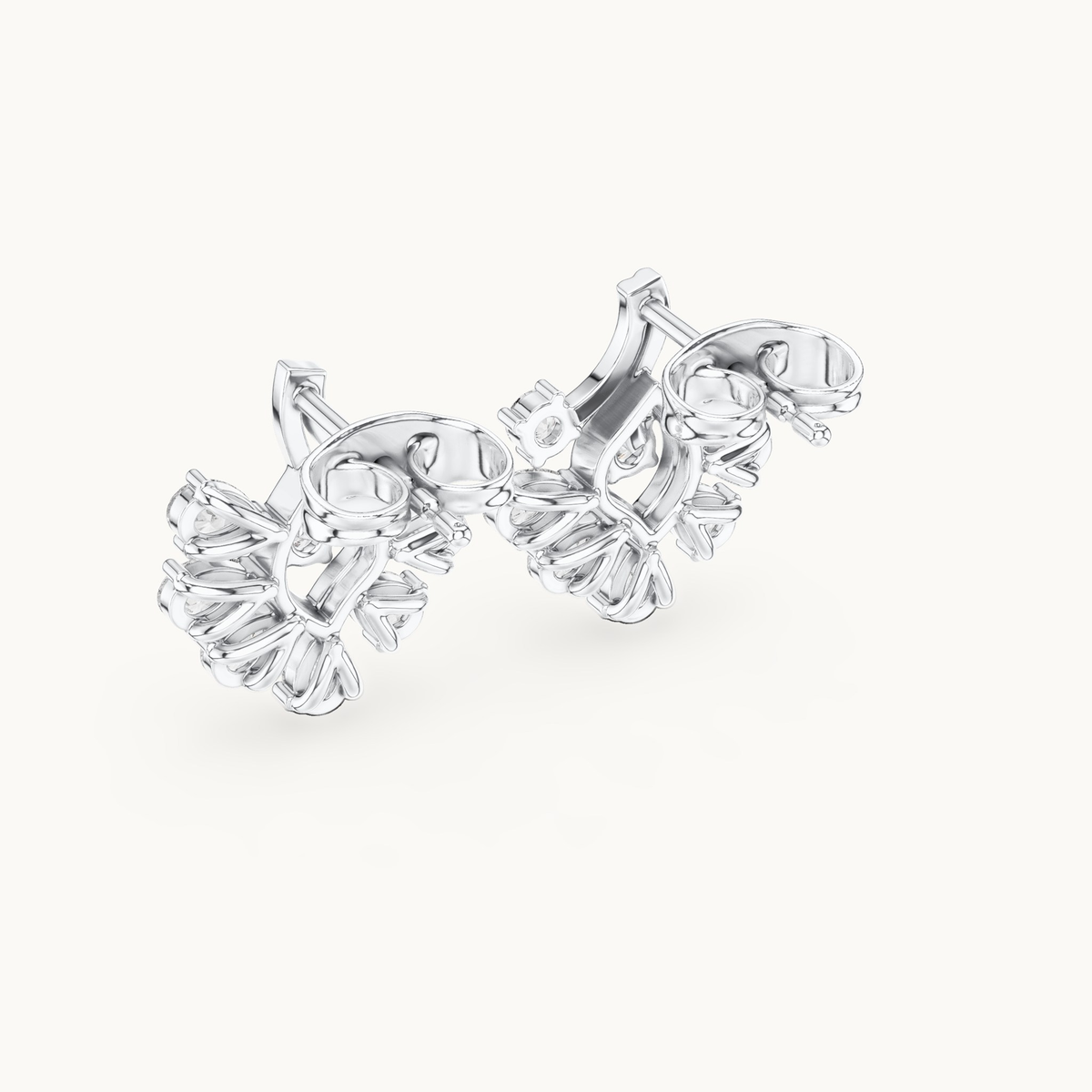 Pear and round lab-grown diamond flower cluster stud earrings in 14K white gold, 0.64 CT TW, view 3