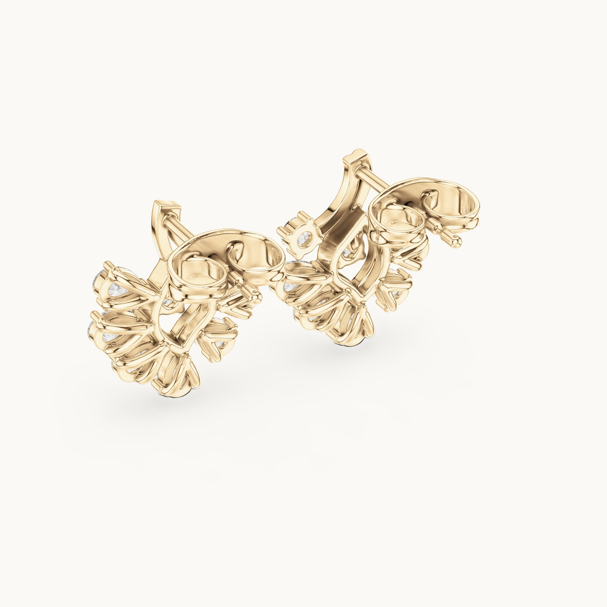 Pear and round lab-grown diamond flower cluster stud earrings in 14K yellow gold, 0.64 CT TW, view 3