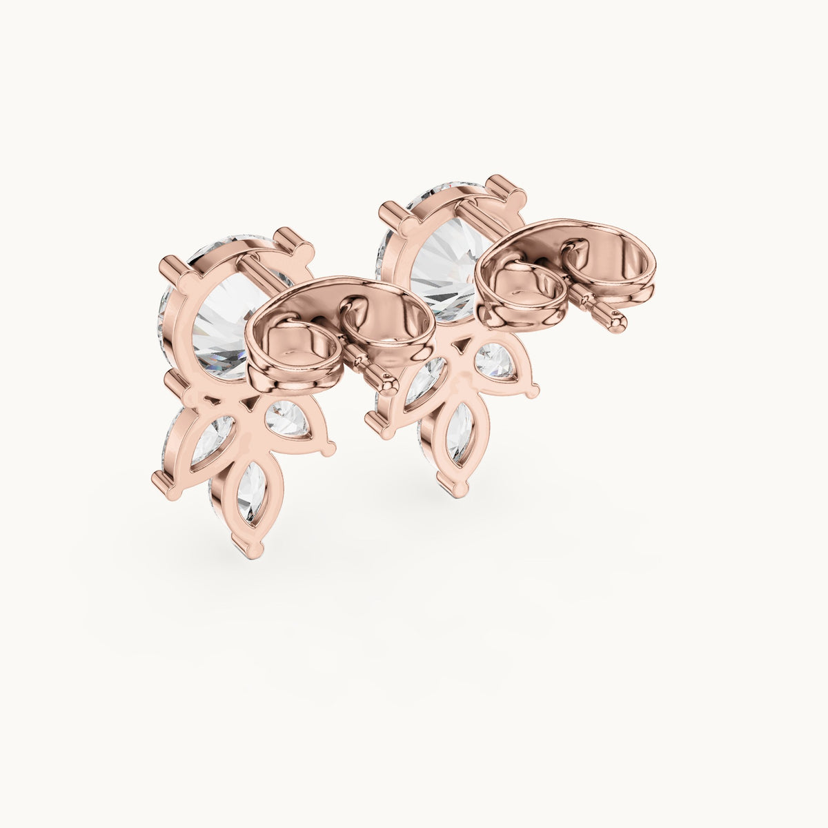 Round, pear and marquise lab-grown diamond cluster stud earrings in rose gold, 2.51 CT TW, view 3