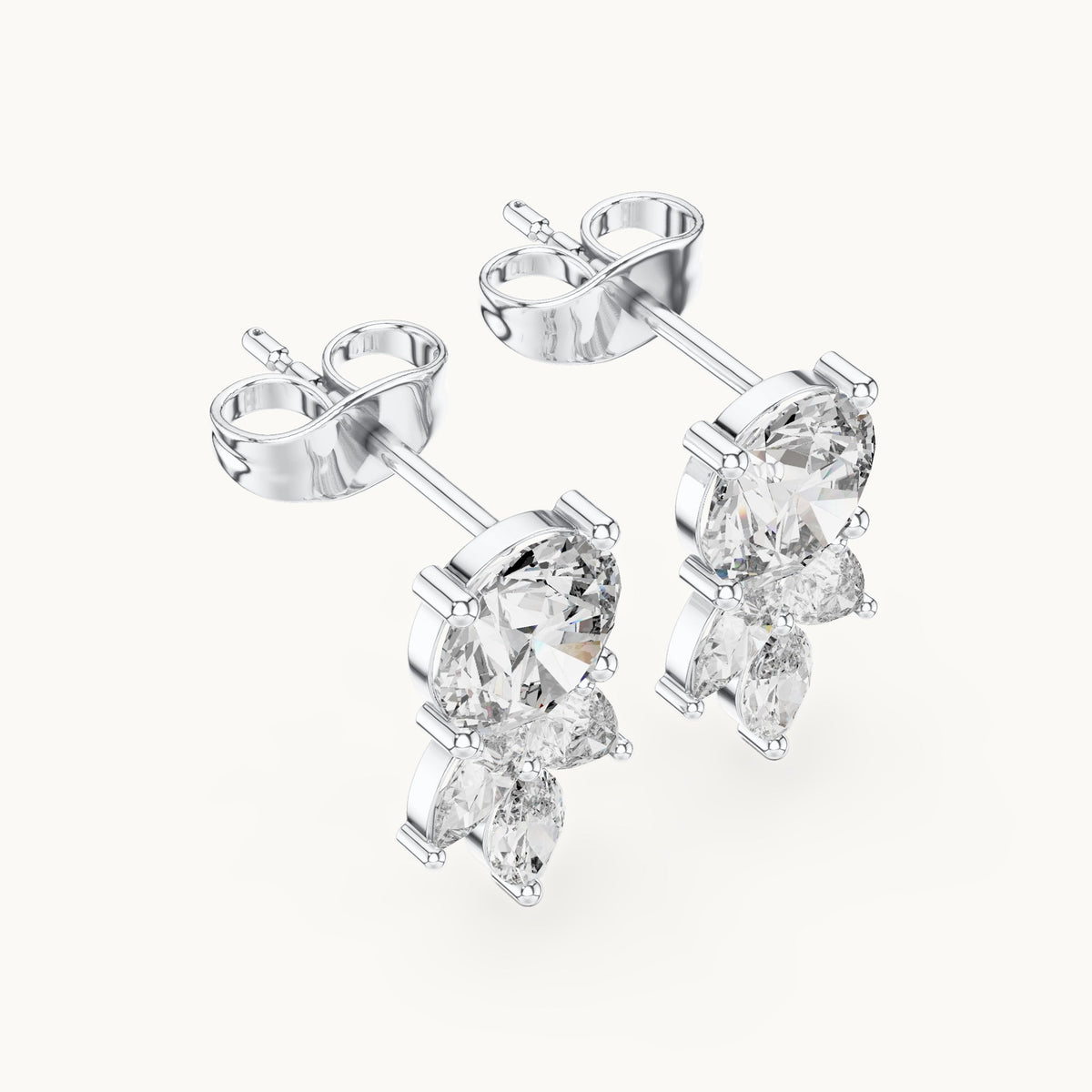 Round, pear and marquise lab-grown diamond cluster stud earrings in white gold, 2.51 CT TW, view 2