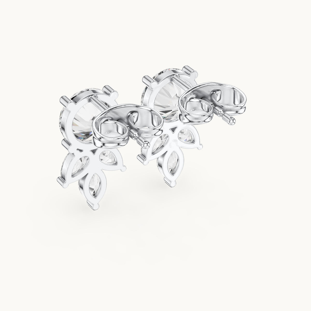 Round, pear and marquise lab-grown diamond cluster stud earrings in white gold, 2.51 CT TW, view 3