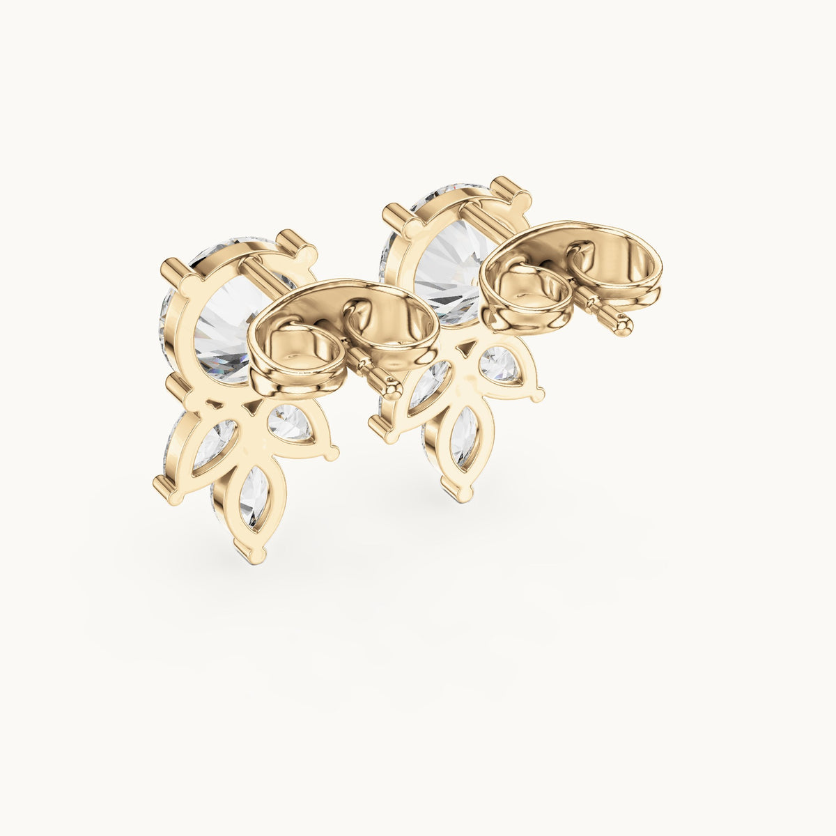 Round, pear and marquise lab-grown diamond cluster stud earrings in yellow gold, 2.51 CT TW, view 3