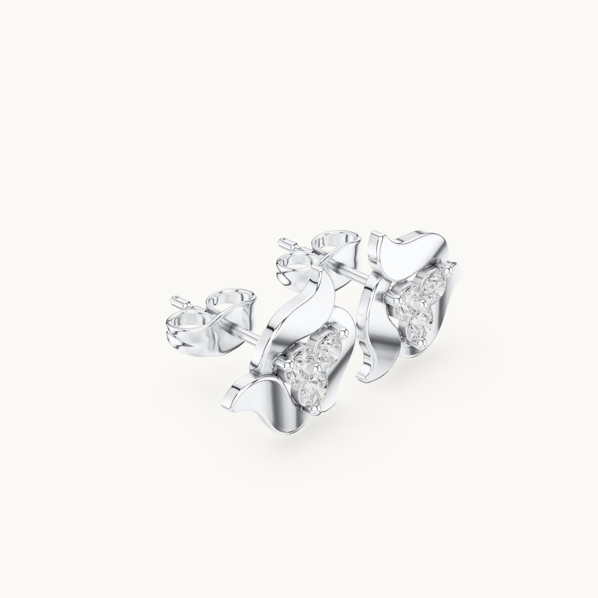 Round lab-grown diamond petal stud earrings in white gold, 0.39 CT TW, view 1