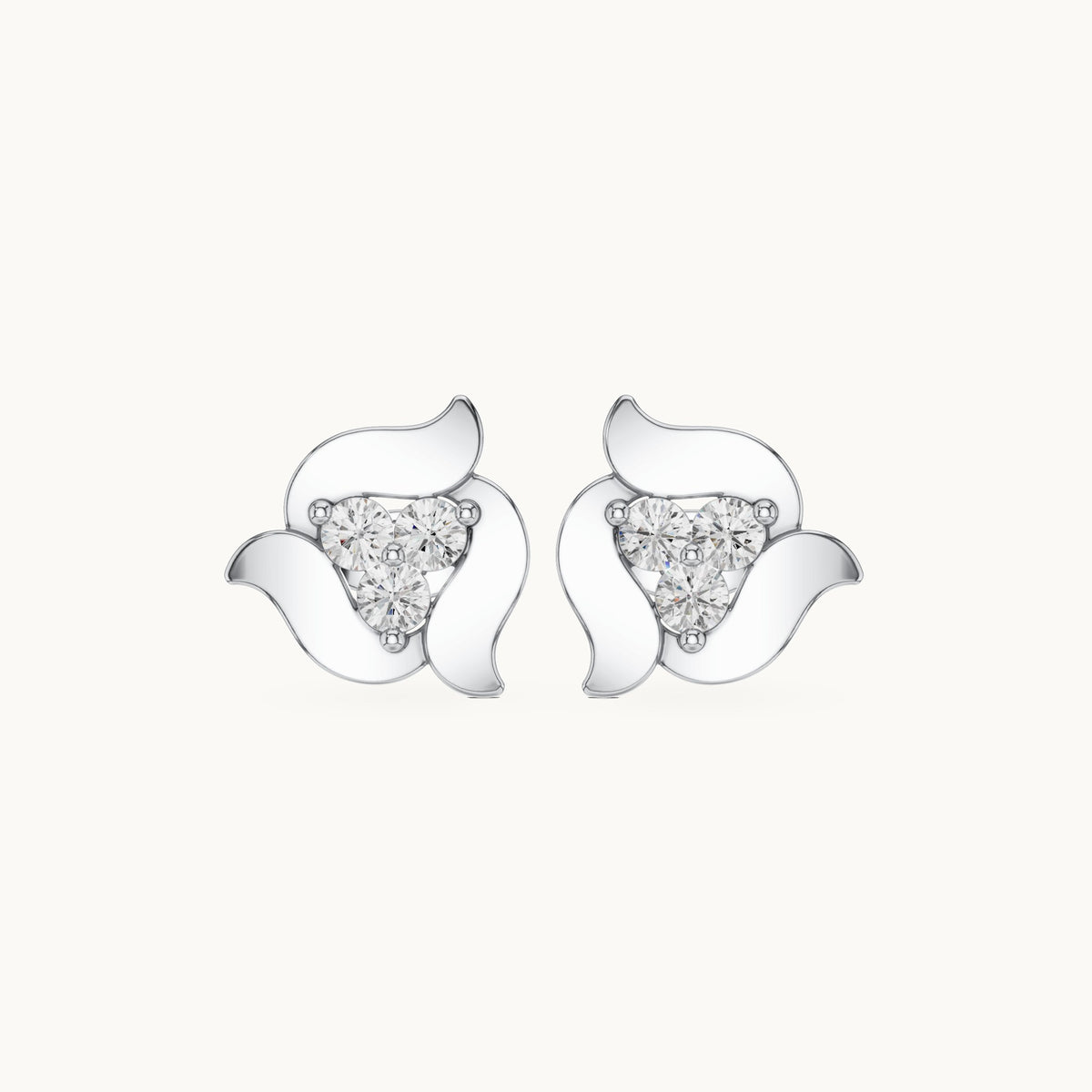 Round lab-grown diamond petal stud earrings in white gold, 0.39 CT TW, view 4