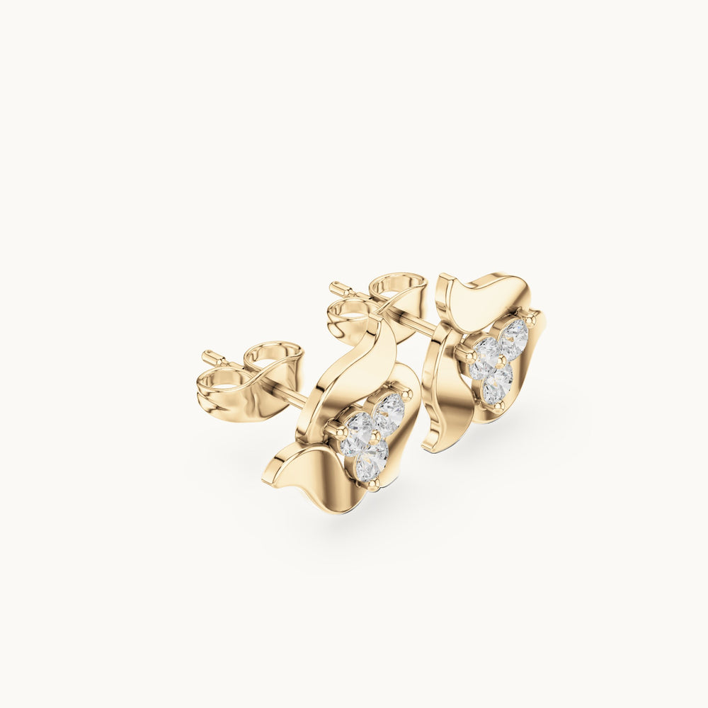 Round lab-grown diamond petal stud earrings in yellow gold, 0.39 CT TW, view 1