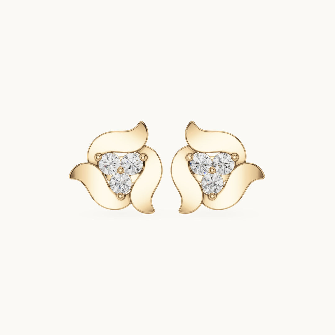 Round lab-grown diamond petal stud earrings in yellow gold, 0.39 CT TW, view 4