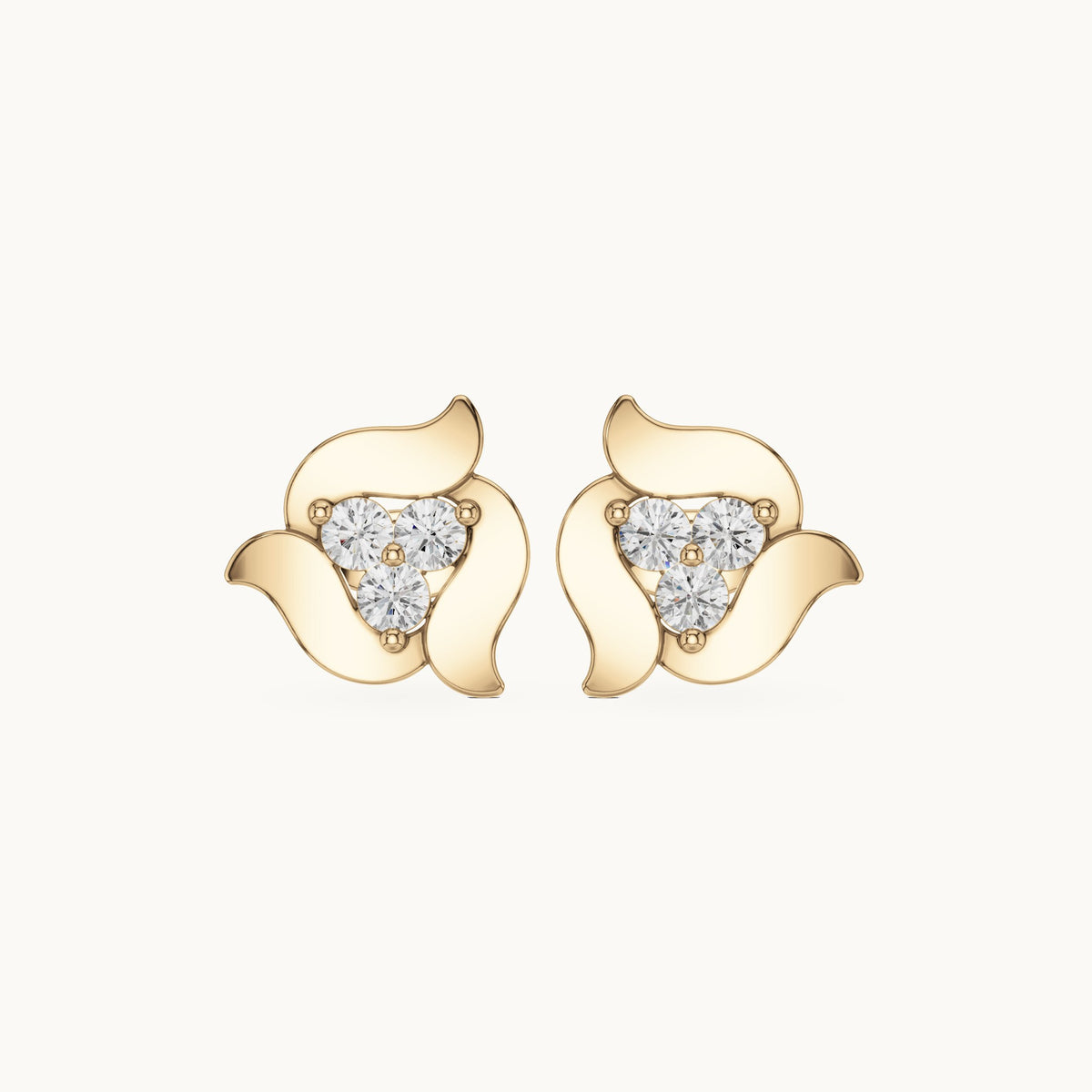 Round lab-grown diamond petal stud earrings in yellow gold, 0.39 CT TW, view 4