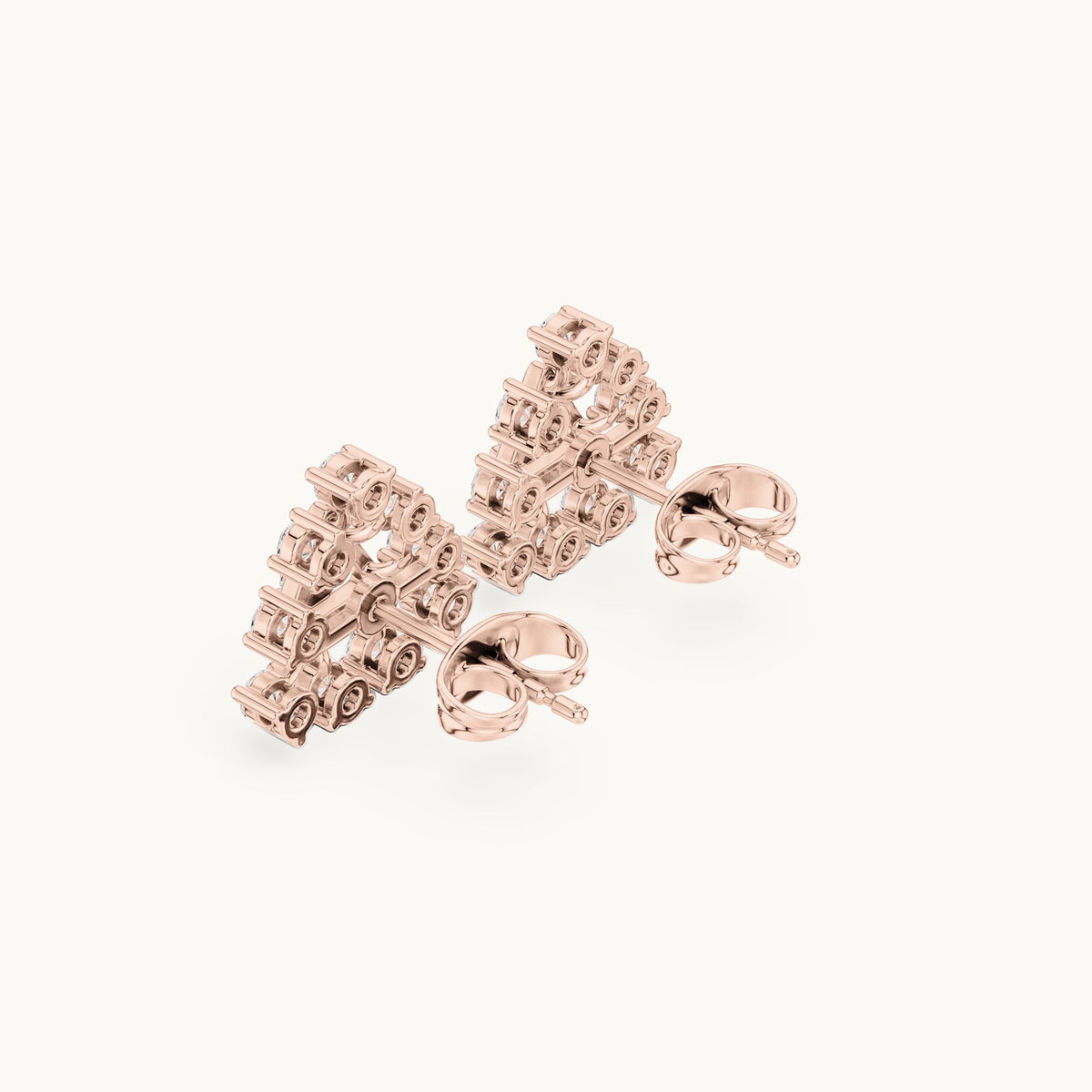 Round lab-grown diamond triangle cluster stud earrings in rose gold, 0.76 CT TW, view 2