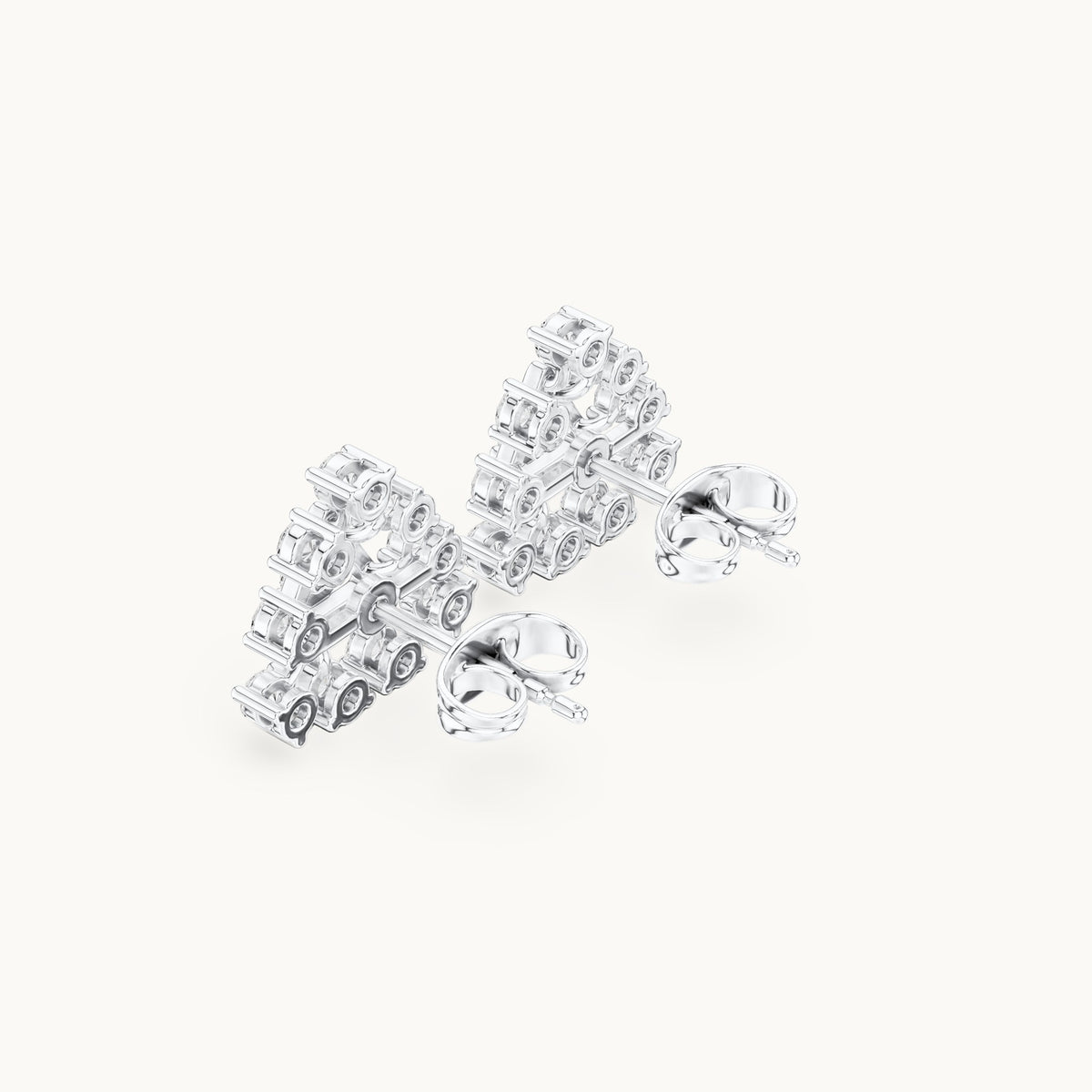 Round lab-grown diamond triangle cluster stud earrings in white gold, 0.76 CT TW, view 2