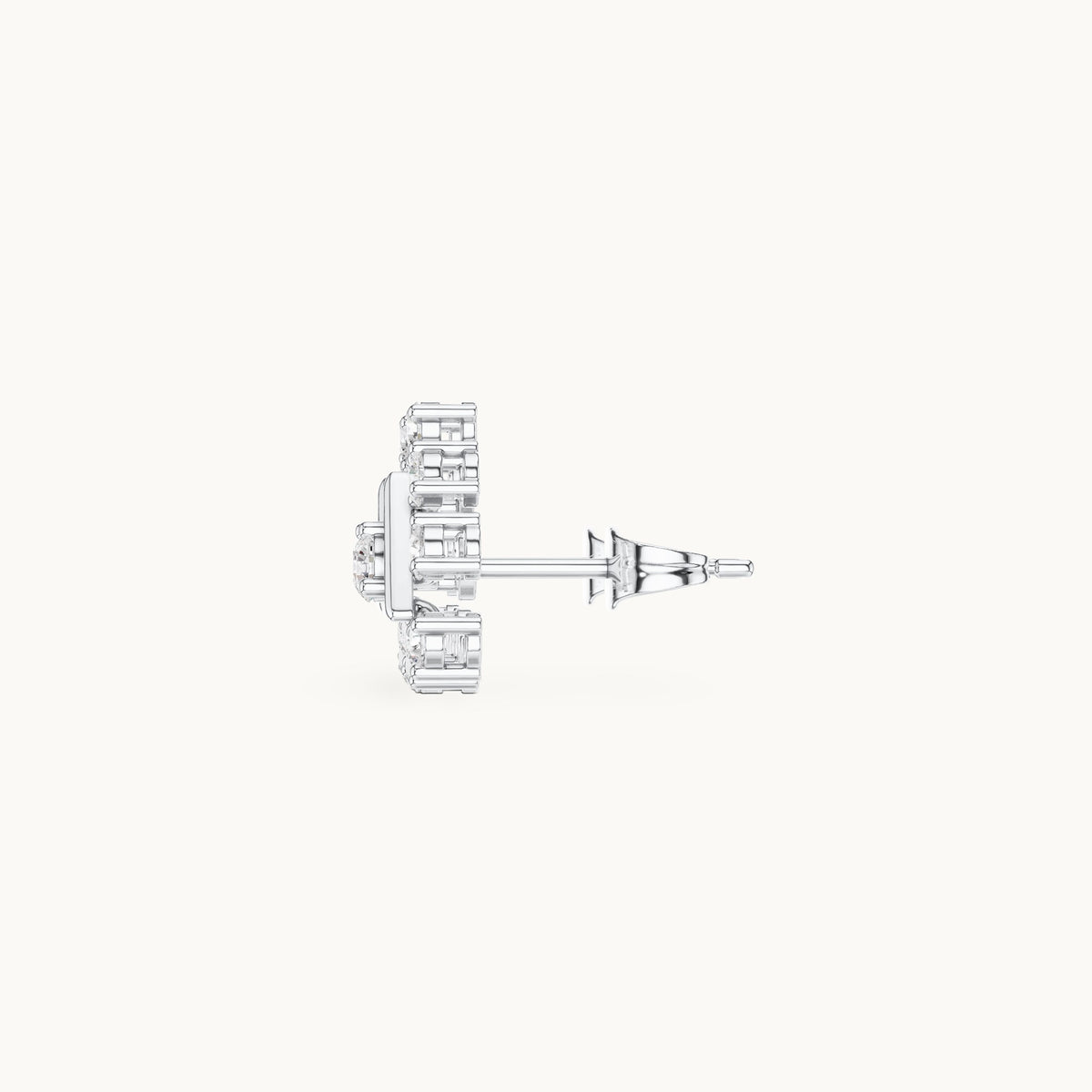 Round lab-grown diamond triangle cluster stud earrings in white gold, 0.76 CT TW, view 3