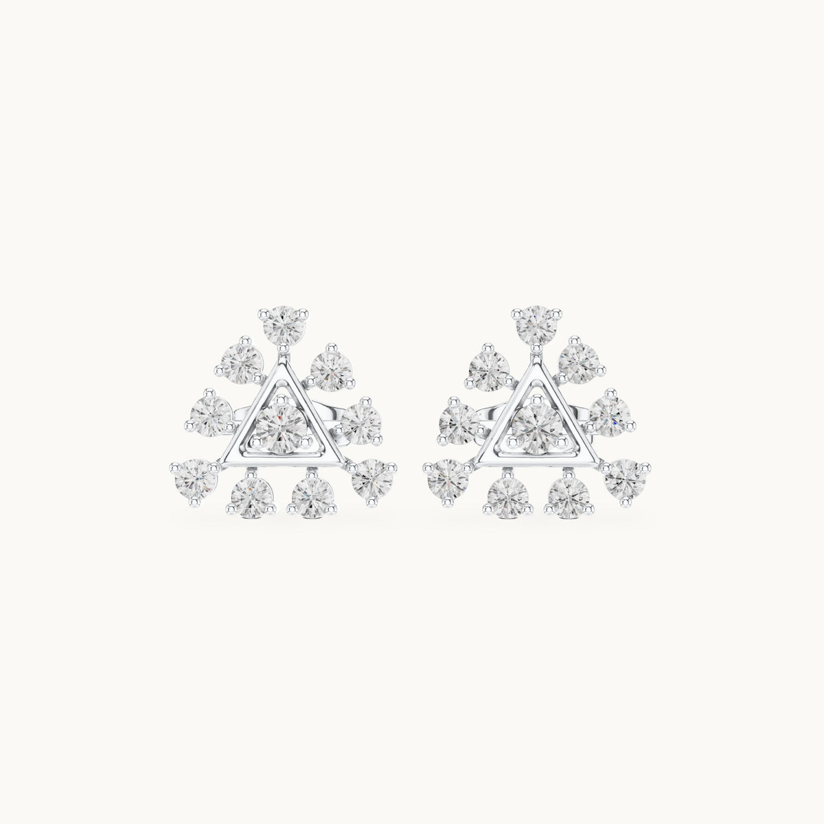 Round lab-grown diamond triangle cluster stud earrings in white gold, 0.76 CT TW, view 4
