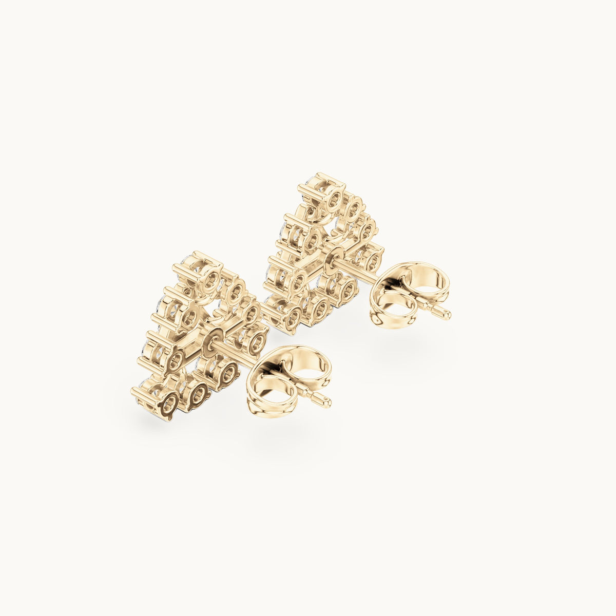 Round lab-grown diamond triangle cluster stud earrings in yellow gold, 0.76 CT TW, view 2