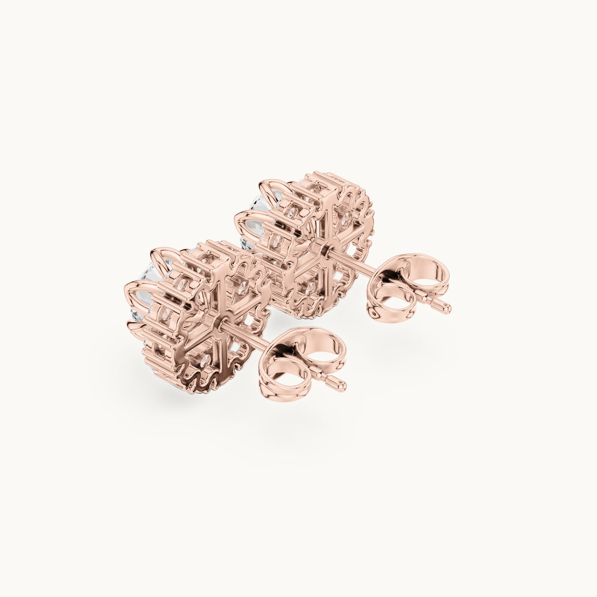 Round lab-grown diamond halo stud earrings in rose gold, 2.54 CT TW, view 2
