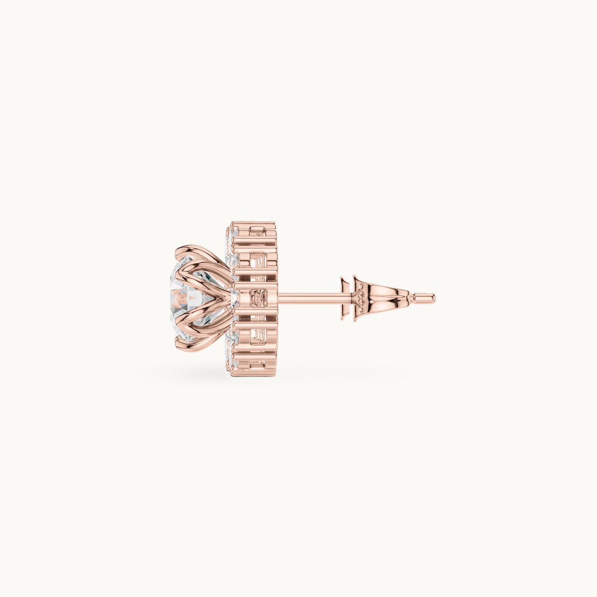 Round lab-grown diamond halo stud earrings in rose gold, 2.54 CT TW, view 3