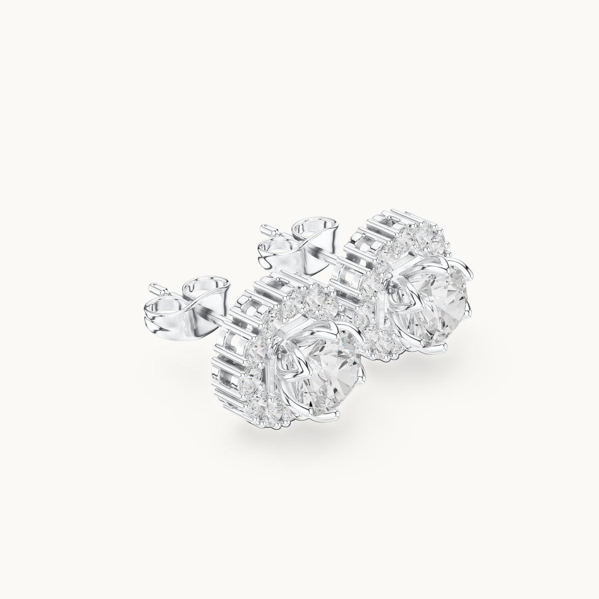 Round lab-grown diamond halo stud earrings in white gold, 2.54 CT TW, view 1