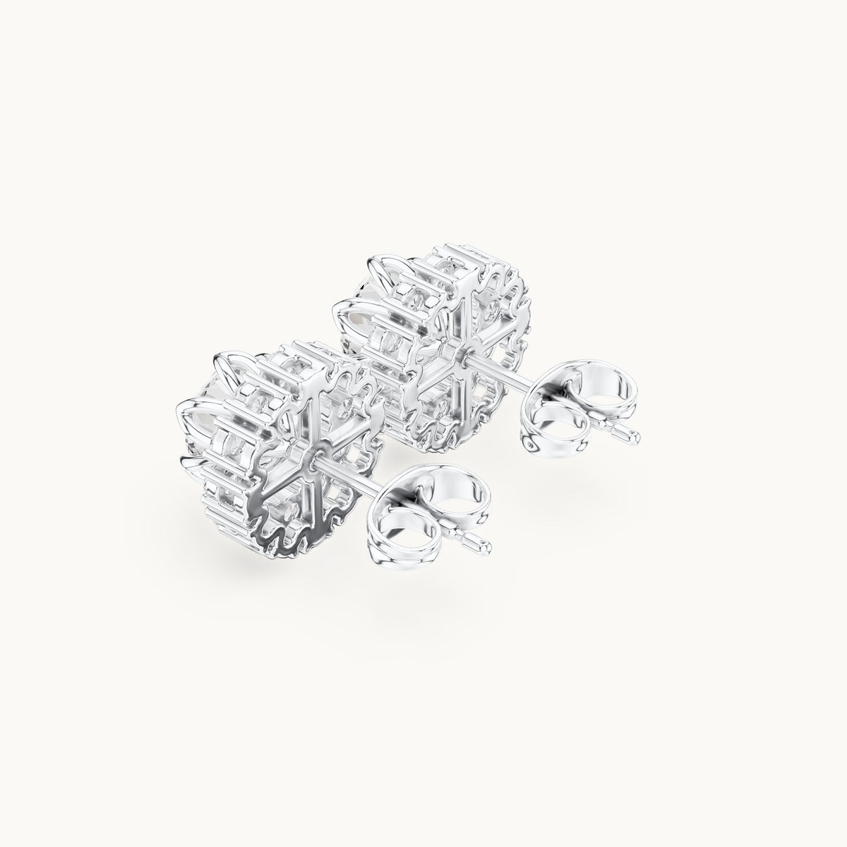 Round lab-grown diamond halo stud earrings in white gold, 2.54 CT TW, view 2