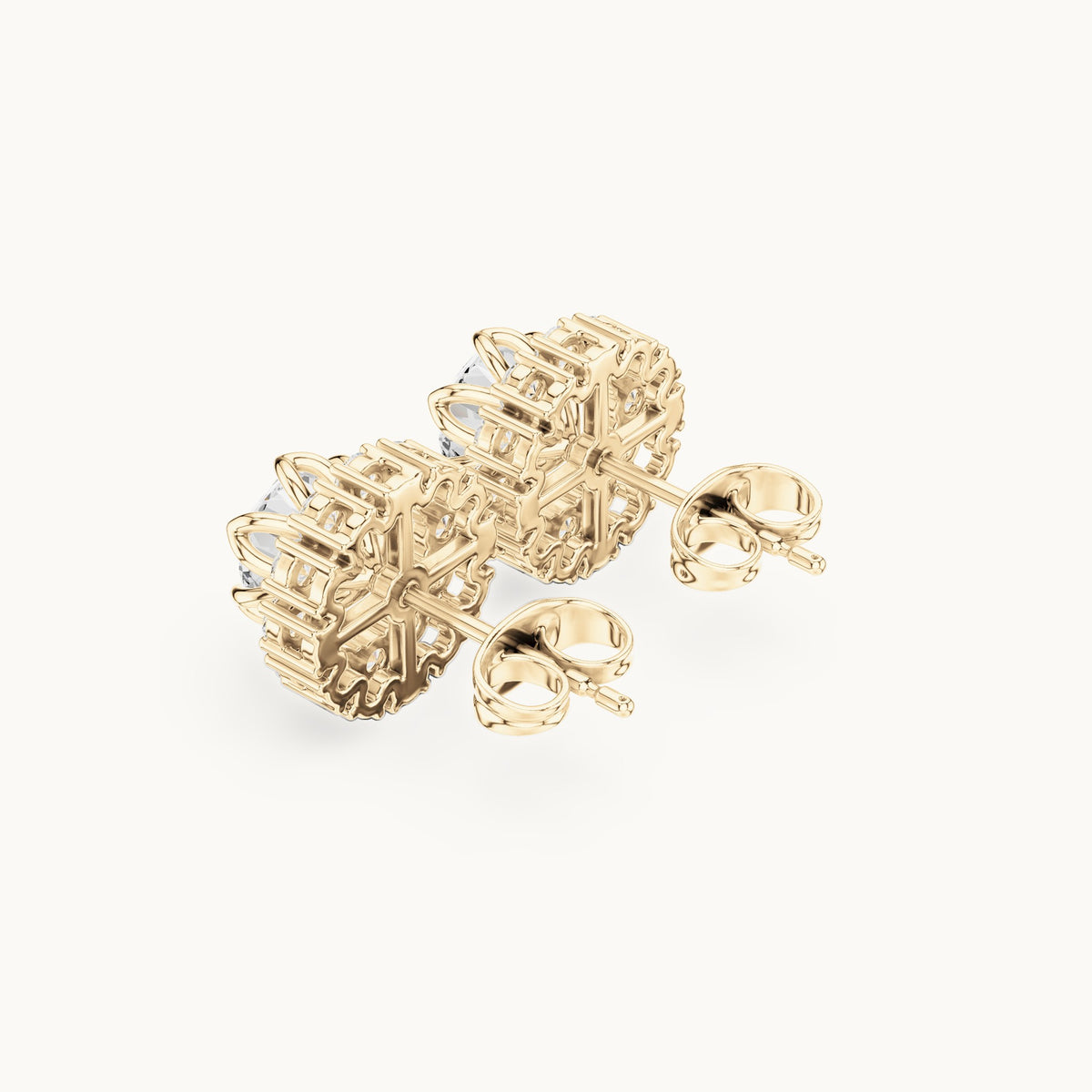 Round lab-grown diamond halo stud earrings in yellow gold, 2.54 CT TW, view 2