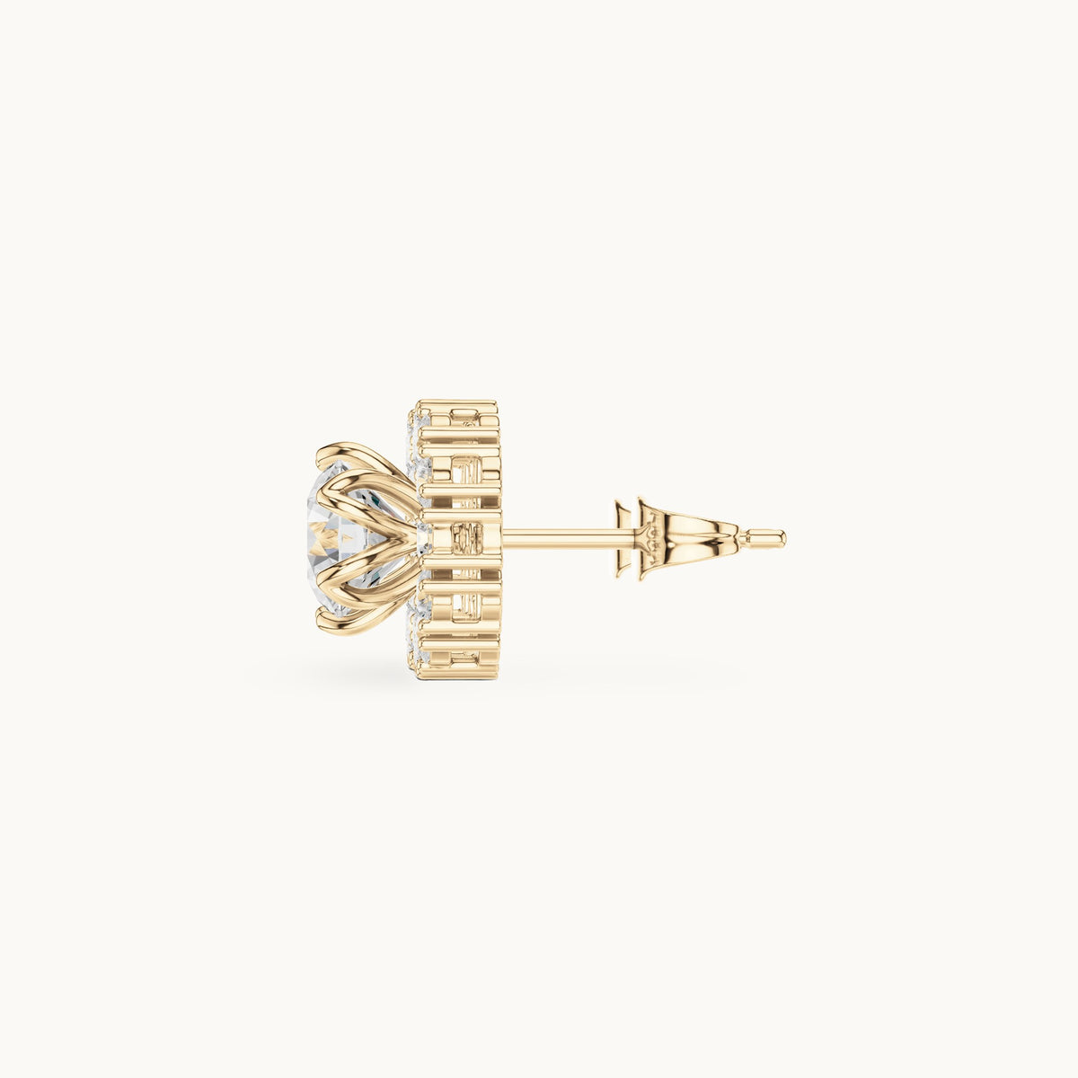 Round lab-grown diamond halo stud earrings in yellow gold, 2.54 CT TW, view 3