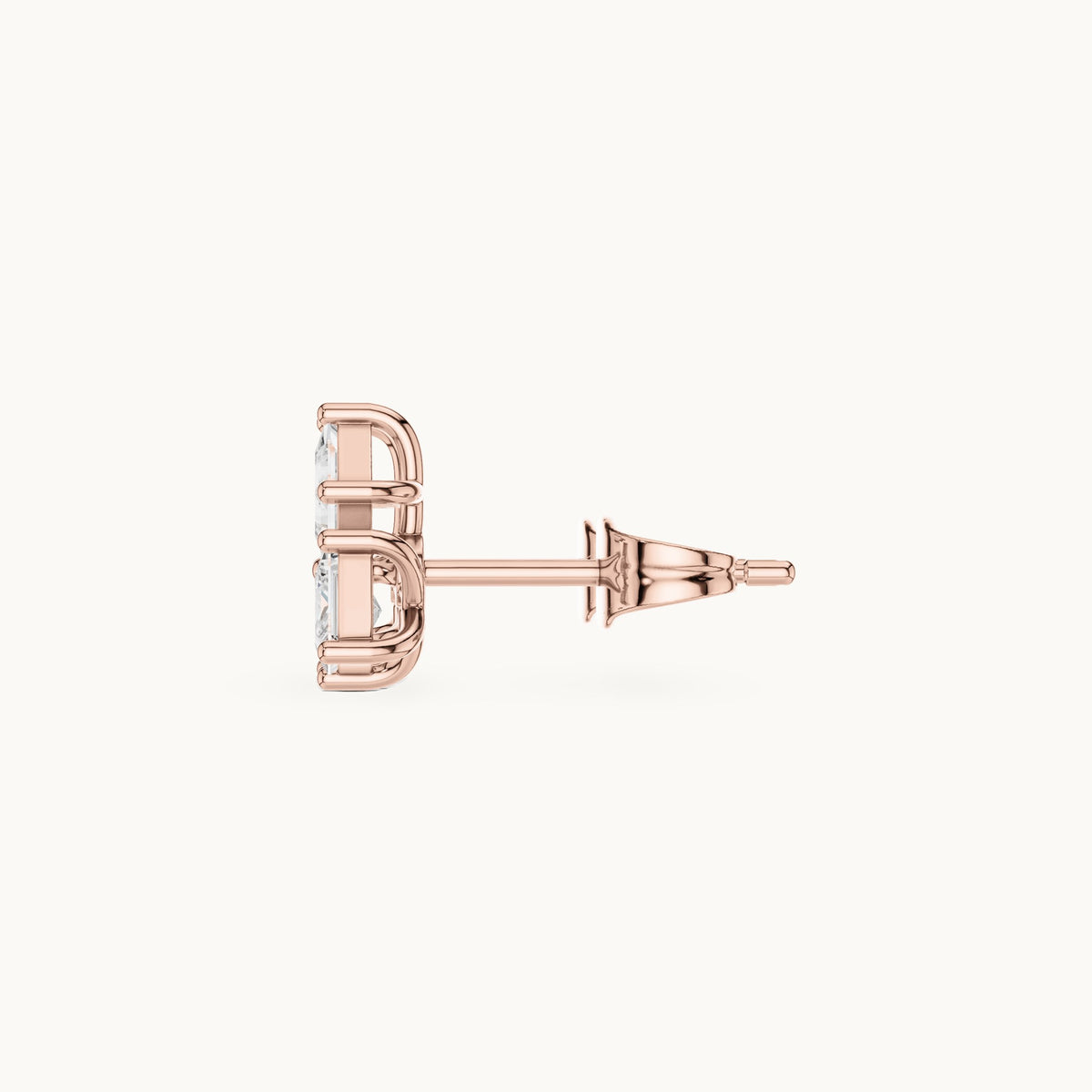 Princess-cut lab-grown diamond three-stone cluster stud earrings in rose gold, 0.82 CT TW, view 3