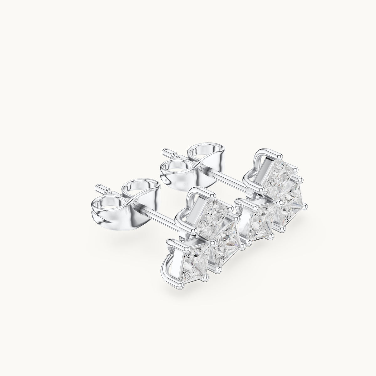 Princess-cut lab-grown diamond three-stone cluster stud earrings in white gold, 0.82 CT TW, view 1