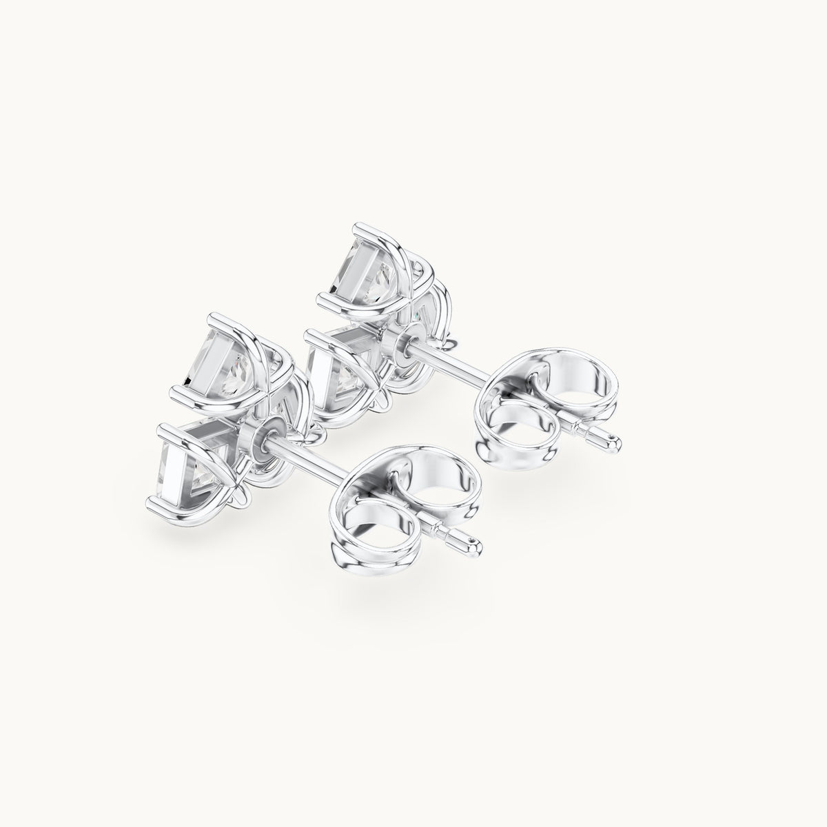 Princess-cut lab-grown diamond three-stone cluster stud earrings in white gold, 0.82 CT TW, view 2