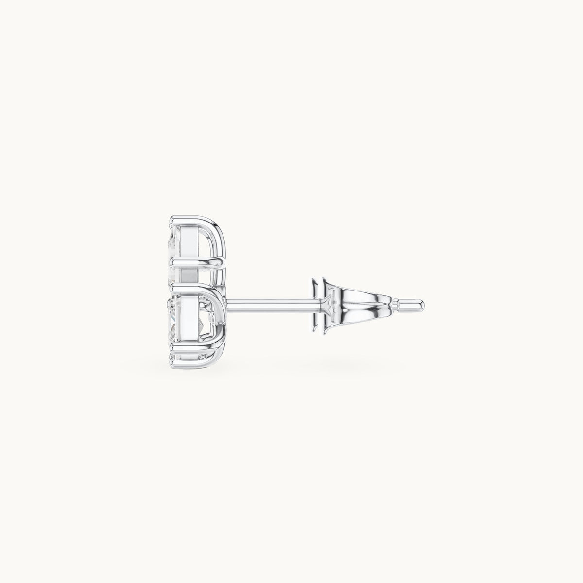 Princess-cut lab-grown diamond three-stone cluster stud earrings in white gold, 0.82 CT TW, view 3