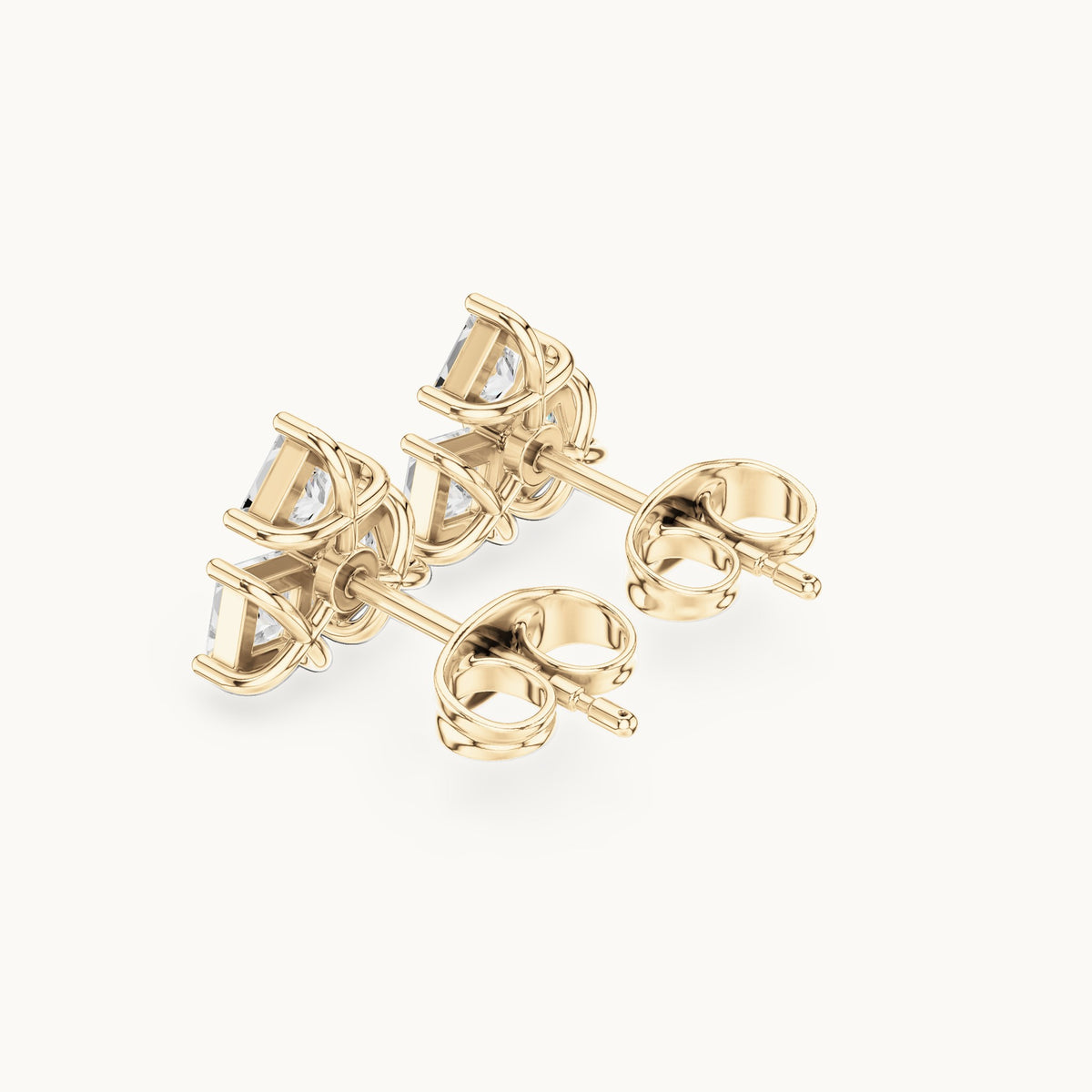 Princess-cut lab-grown diamond three-stone cluster stud earrings in yellow gold, 0.82 CT TW, view 2