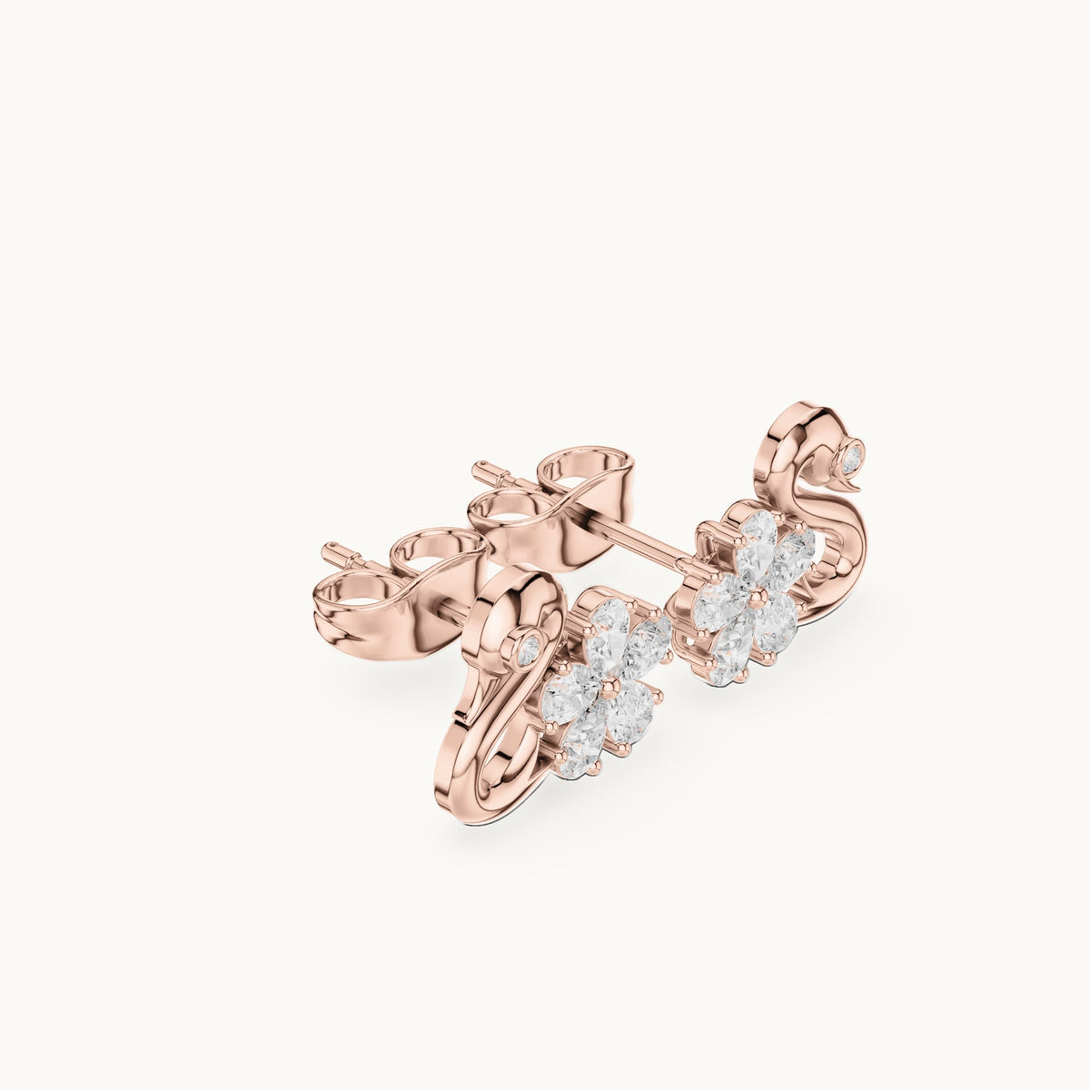 Pear and round lab-grown diamond swan stud earrings in rose gold, 0.42 CT TW, view 1