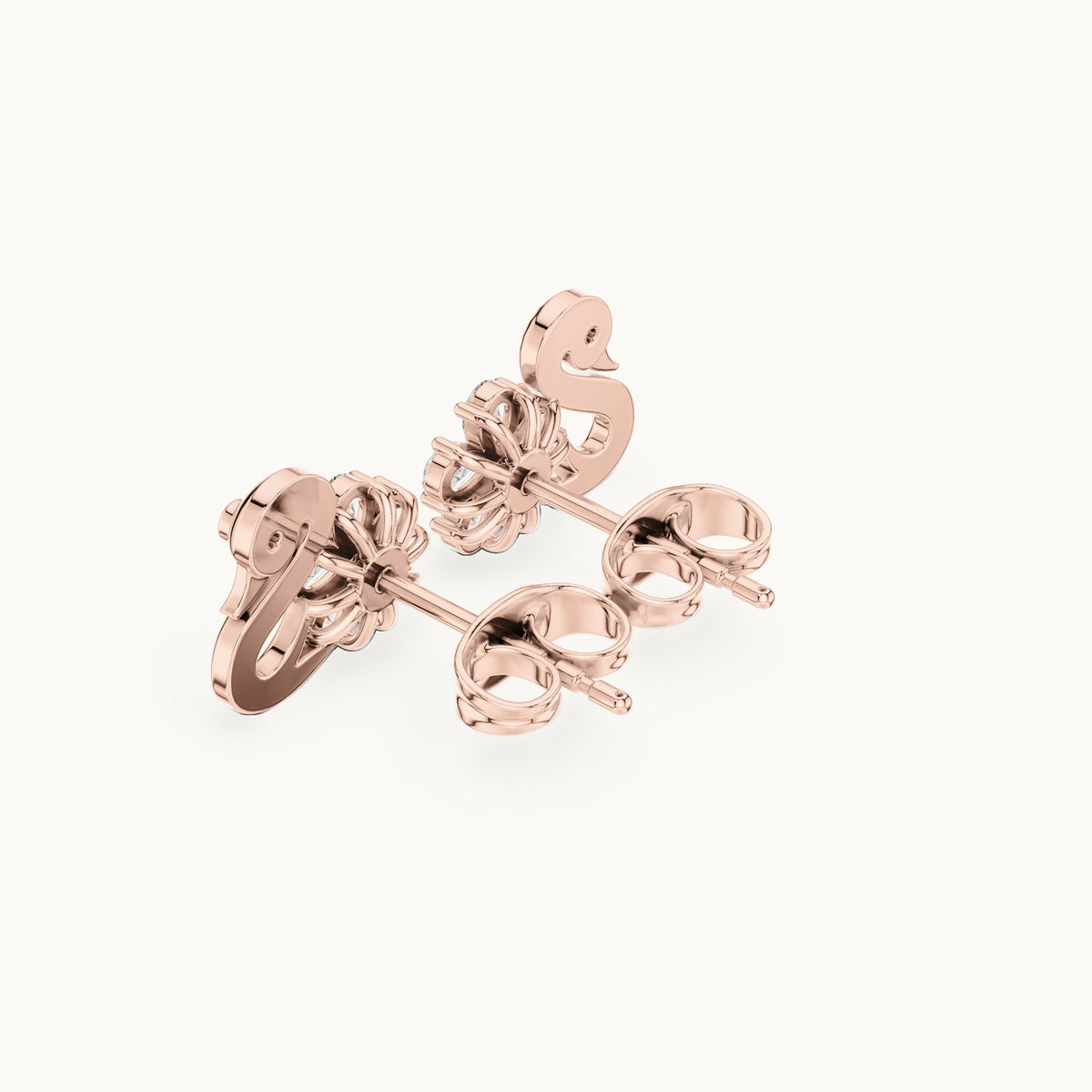 Pear and round lab-grown diamond swan stud earrings in rose gold, 0.42 CT TW, view 2