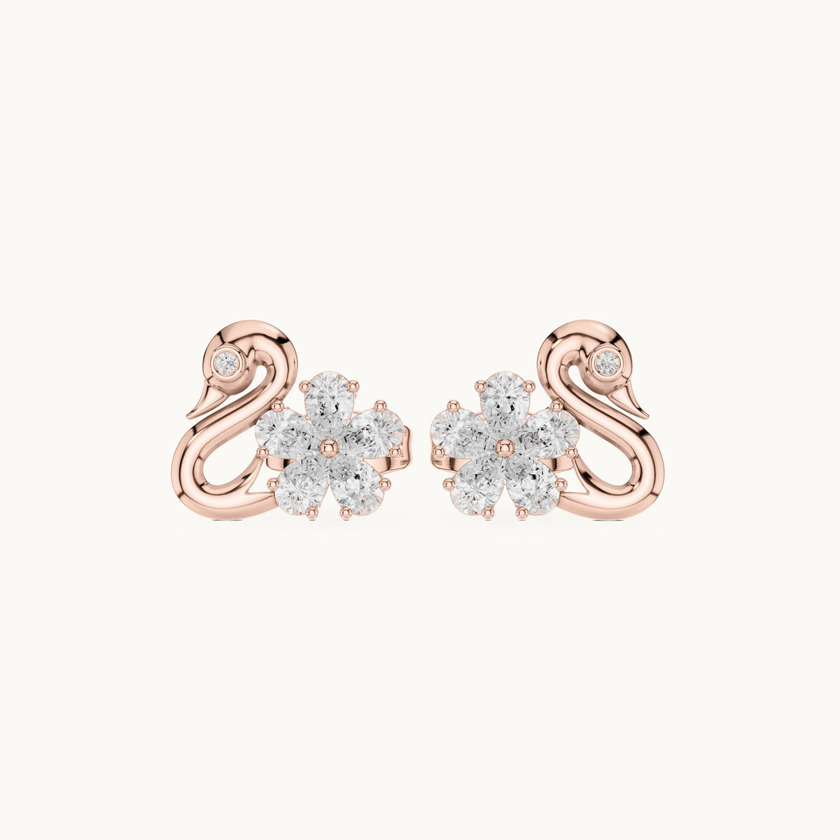 Pear and round lab-grown diamond swan stud earrings in rose gold, 0.42 CT TW, view 4