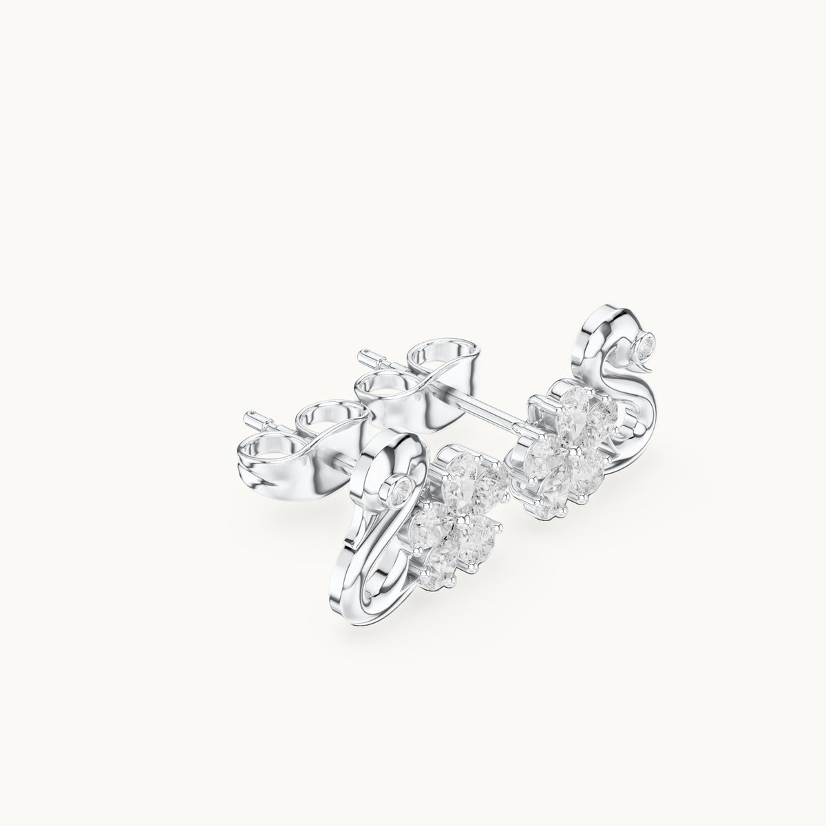 Pear and round lab-grown diamond swan stud earrings in white gold, 0.42 CT TW, view 1