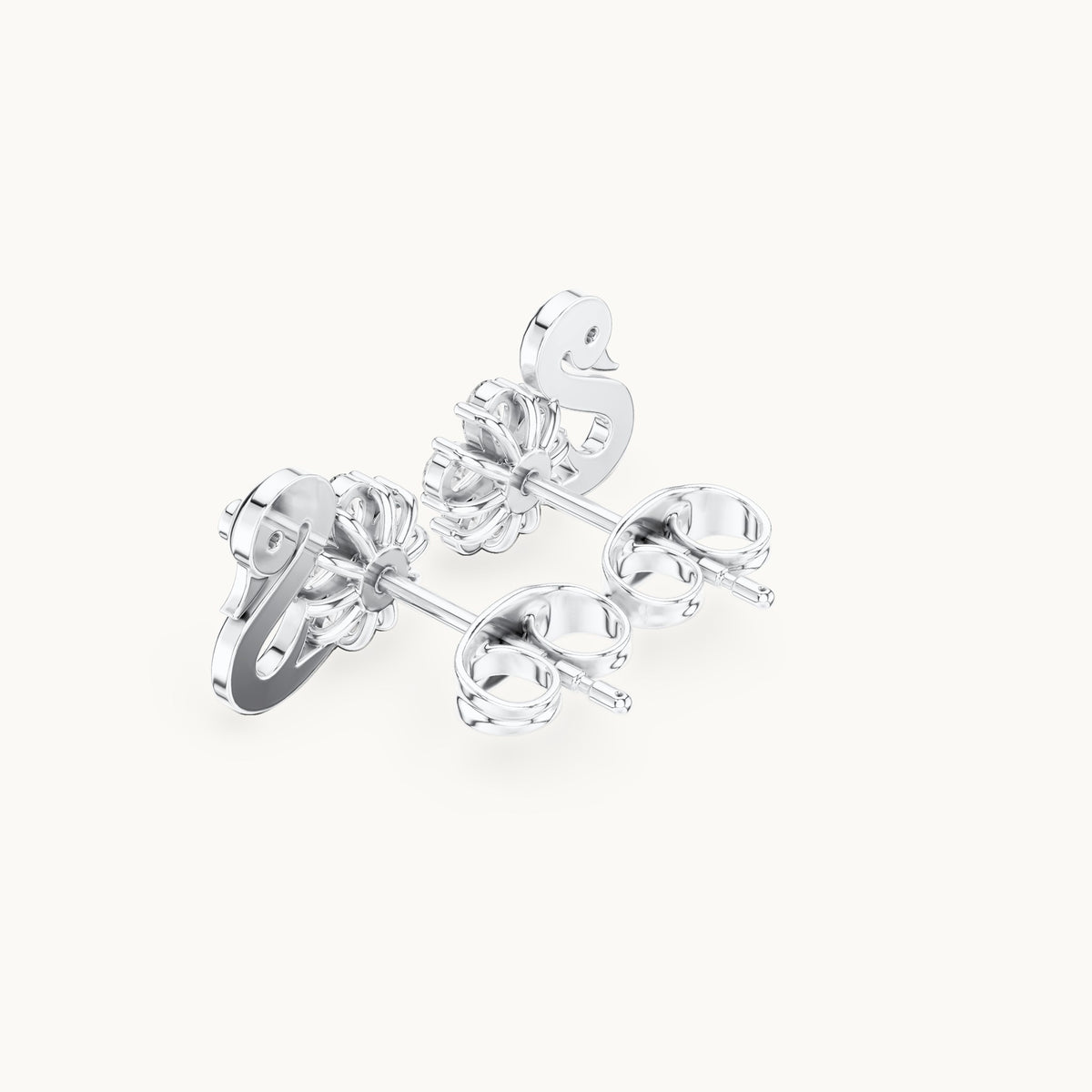 Pear and round lab-grown diamond swan stud earrings in white gold, 0.42 CT TW, view 2