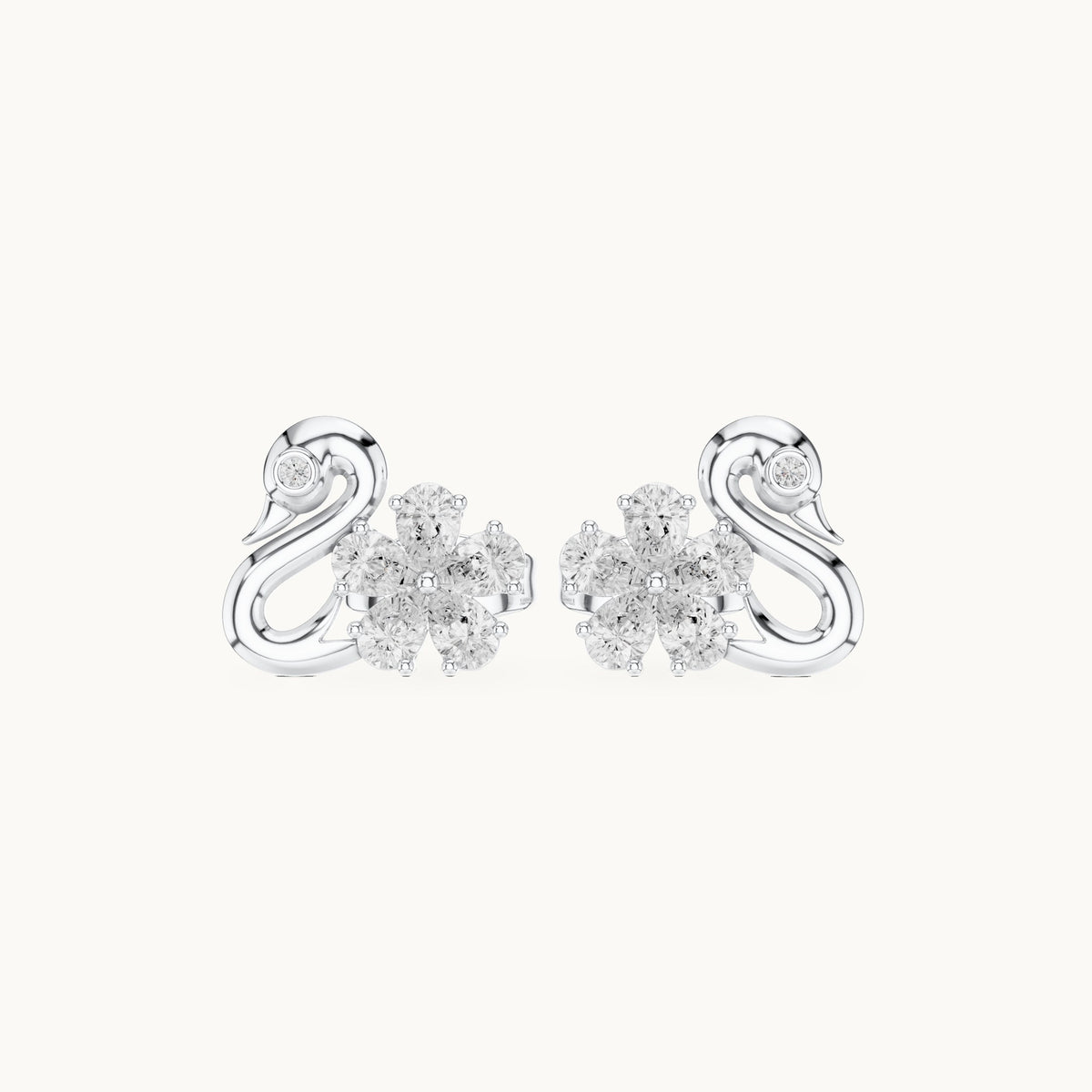Pear and round lab-grown diamond swan stud earrings in white gold, 0.42 CT TW, view 4