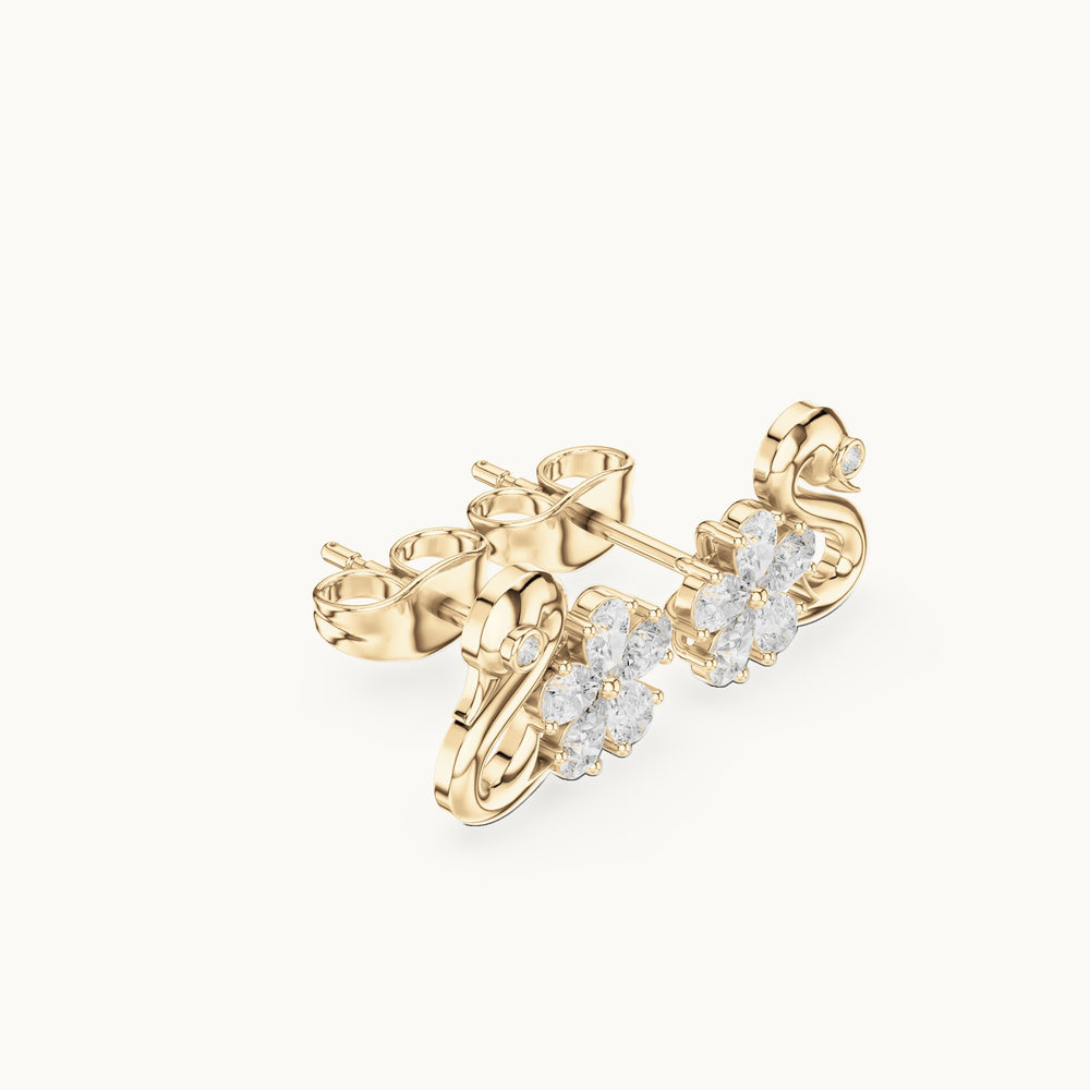 Pear and round lab-grown diamond swan stud earrings in yellow gold, 0.42 CT TW, view 1