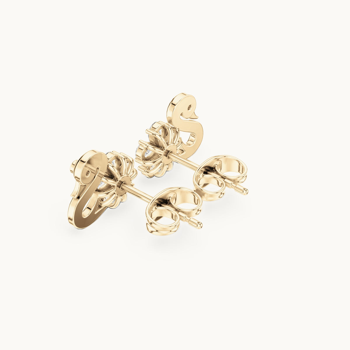 Pear and round lab-grown diamond swan stud earrings in yellow gold, 0.42 CT TW, view 2