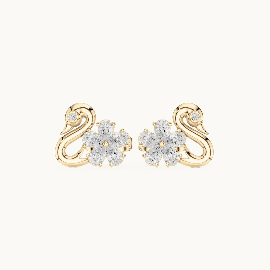Pear and round lab-grown diamond swan stud earrings in yellow gold, 0.42 CT TW, view 4