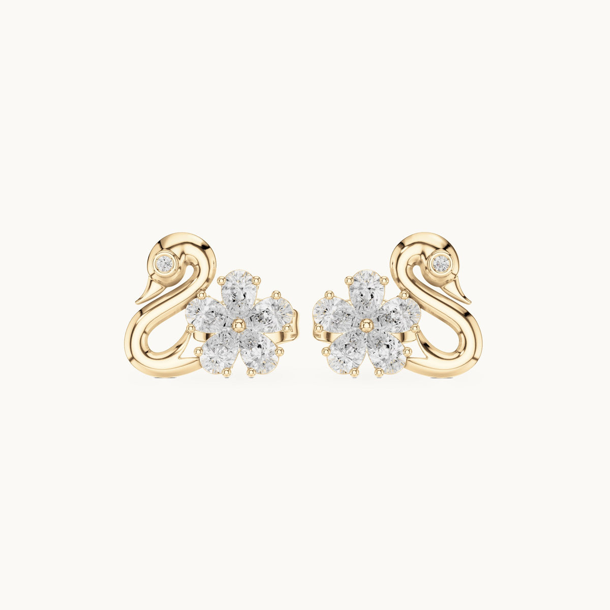 Pear and round lab-grown diamond swan stud earrings in yellow gold, 0.42 CT TW, view 4