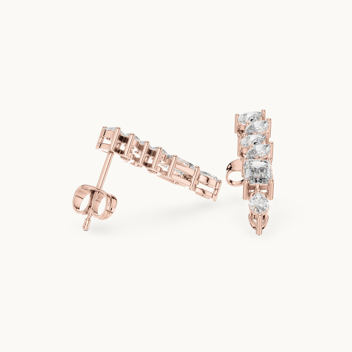 Emerald-cut, marquise and pear lab-grown diamond linear drop earrings in rose gold, 1.60 CT TW, view 1