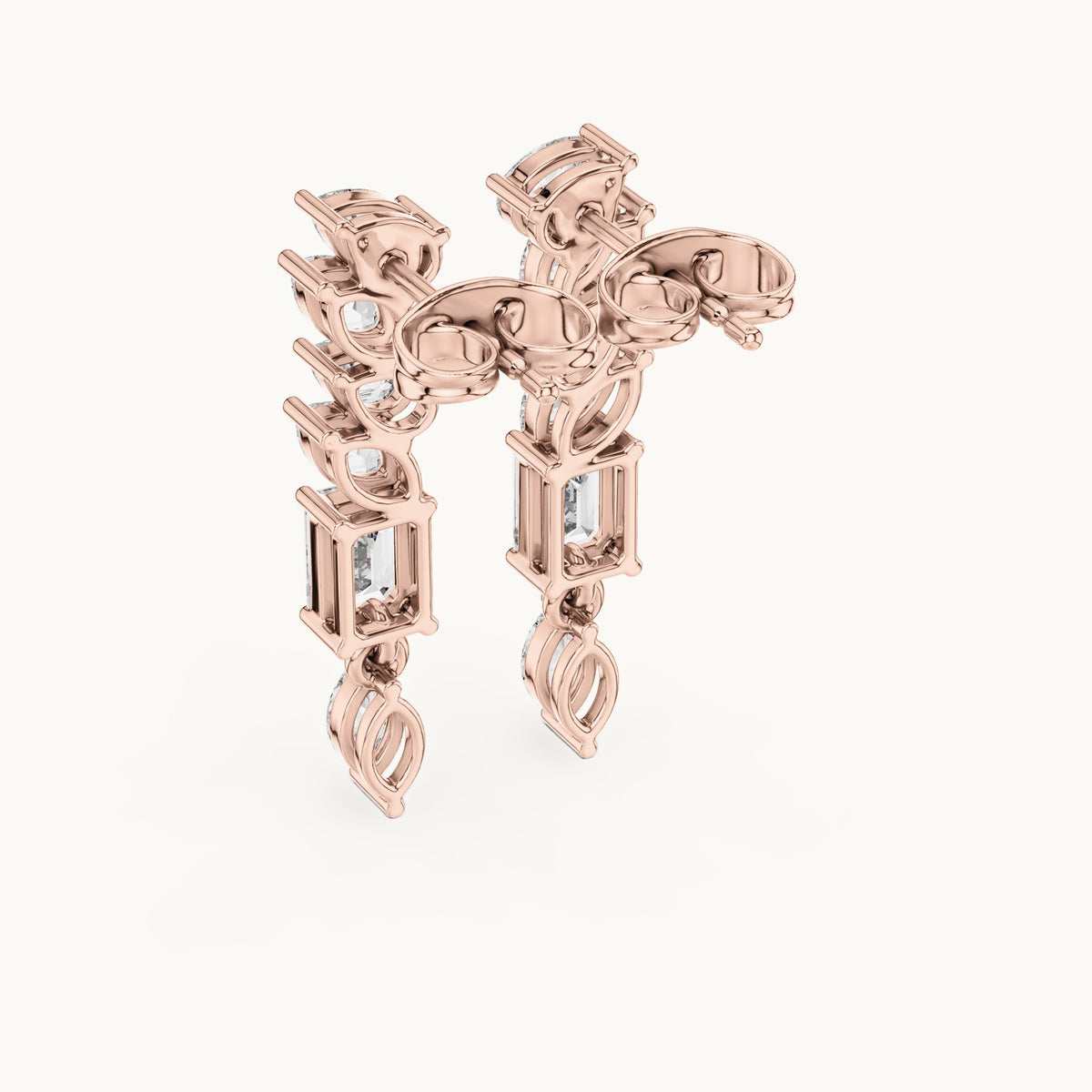 Emerald-cut, marquise and pear lab-grown diamond linear drop earrings in rose gold, 1.60 CT TW, view 3