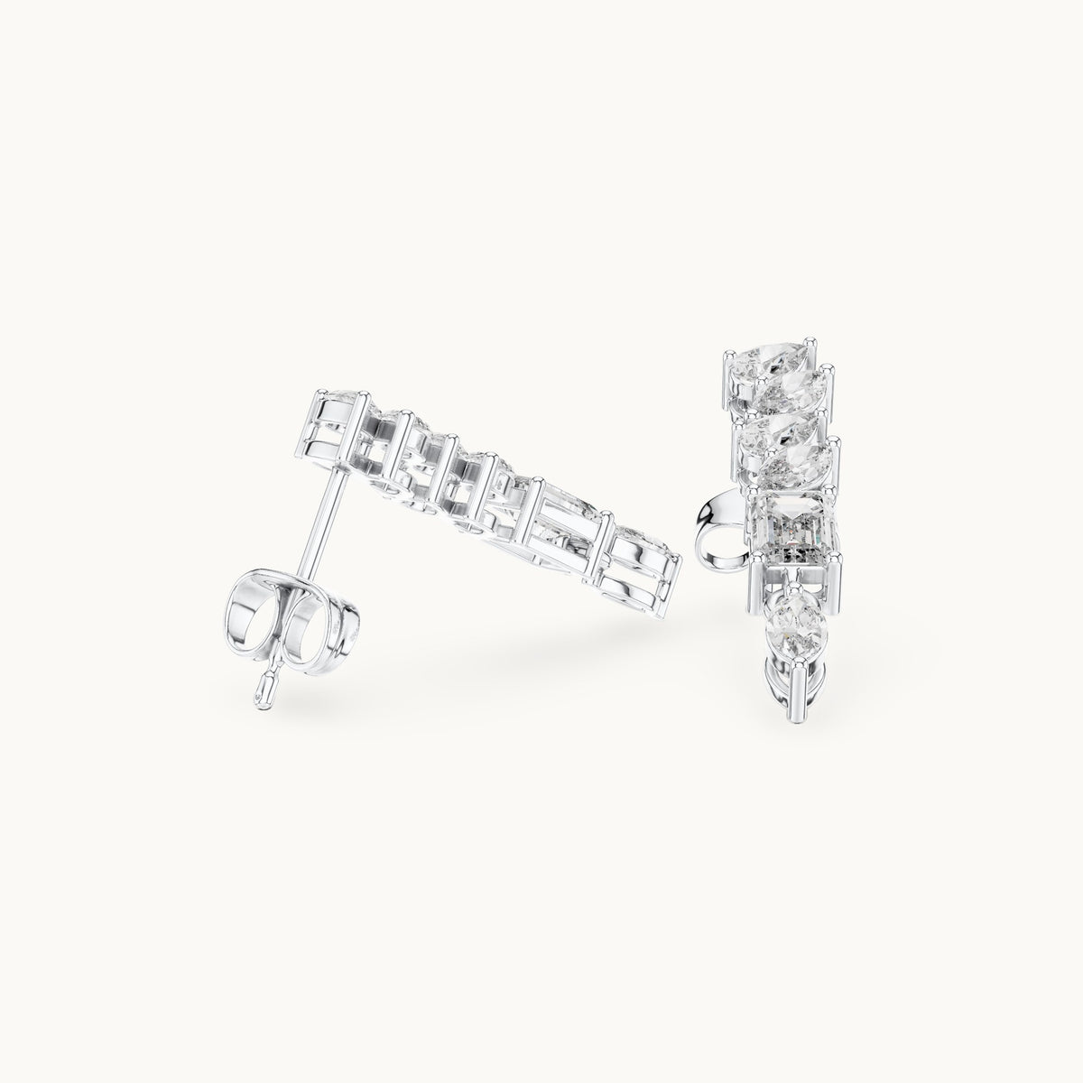 Emerald-cut, marquise and pear lab-grown diamond linear drop earrings in white gold, 1.60 CT TW, view 1