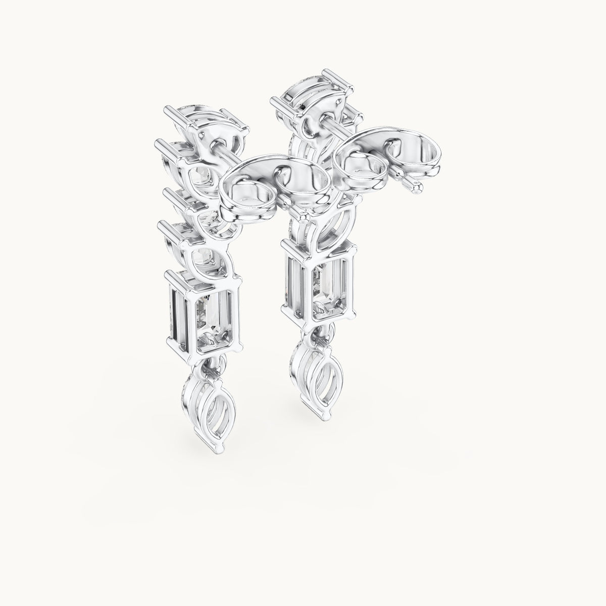 Emerald-cut, marquise and pear lab-grown diamond linear drop earrings in white gold, 1.60 CT TW, view 3