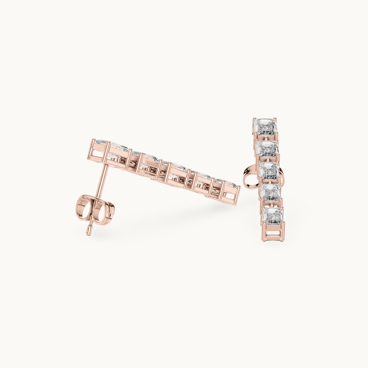 Emerald-cut lab-grown diamond linear drop earrings in rose gold, 2.75 CT TW, view 1