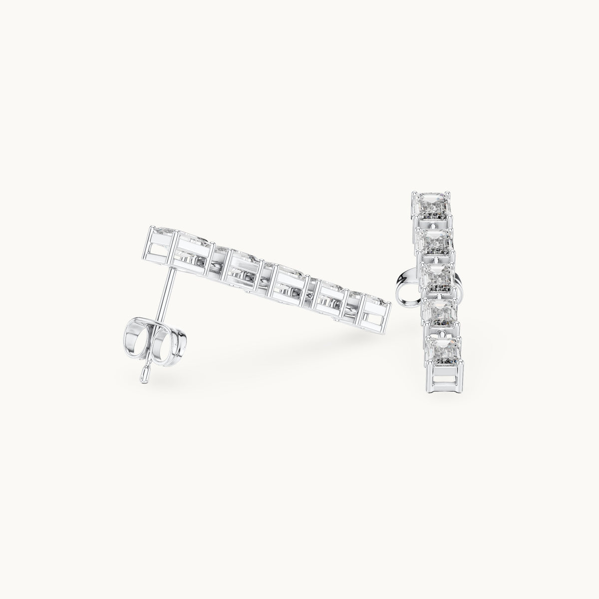 Emerald-cut lab-grown diamond linear drop earrings in white gold, 2.75 CT TW, view 1