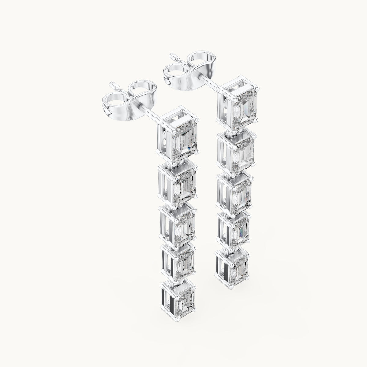 Emerald-cut lab-grown diamond linear drop earrings in white gold, 2.75 CT TW, view 2