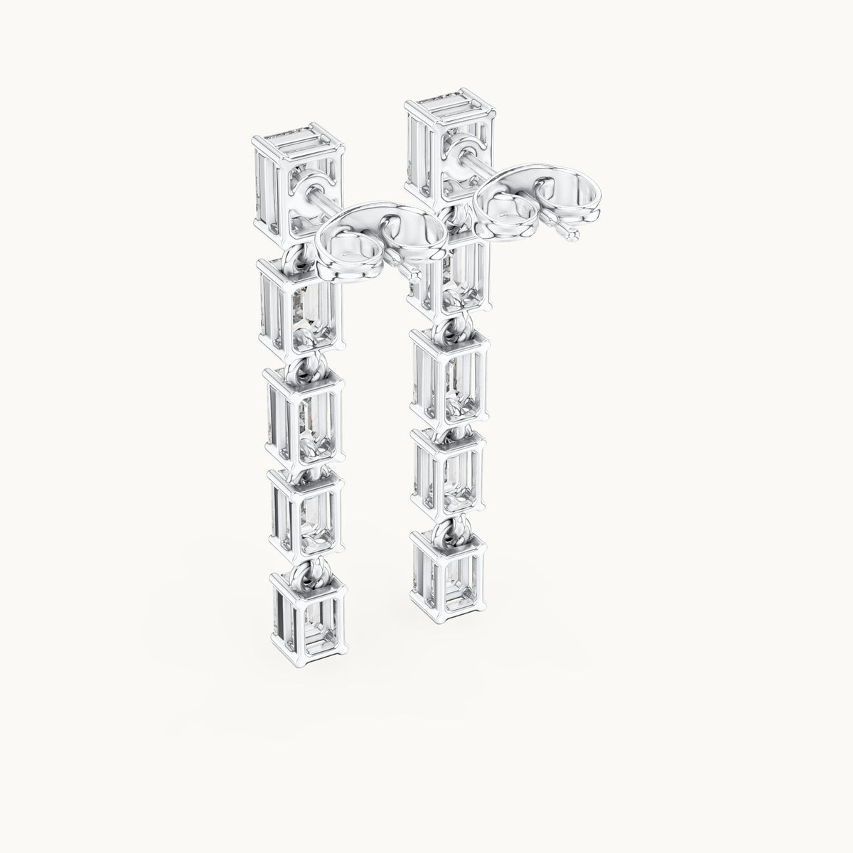 Emerald-cut lab-grown diamond linear drop earrings in white gold, 2.75 CT TW, view 3