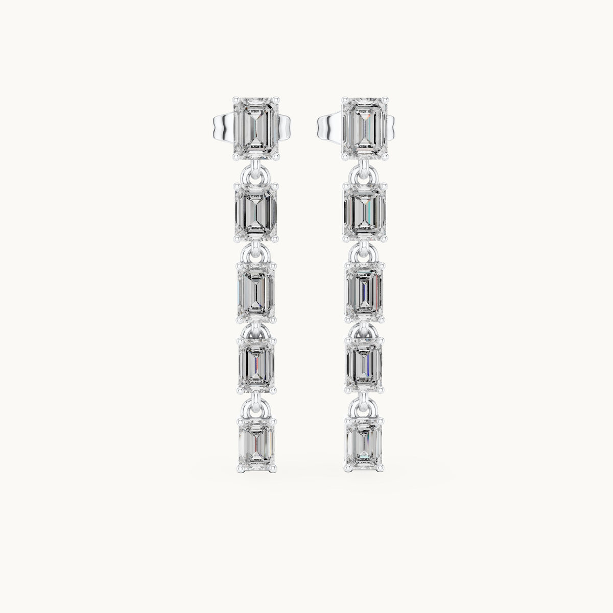 Emerald-cut lab-grown diamond linear drop earrings in white gold, 2.75 CT TW, view 4